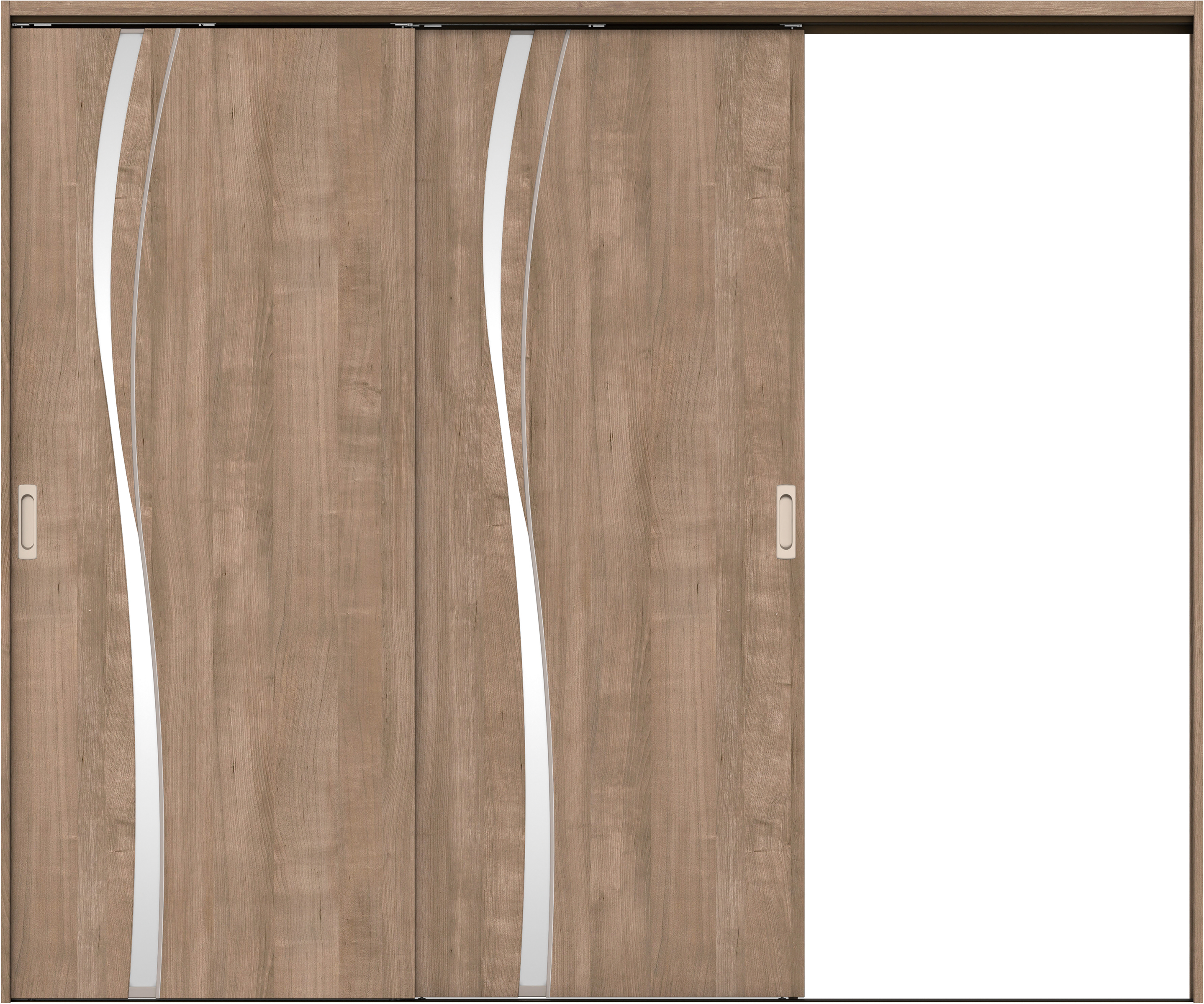 リビングドア　イエリア　吊戸・２枚片引　扉セット　Ｋ７デザイン　２４３７幅用　２０００高　〈トープグレー柄〉　右引用　錠なし　ラクラクローズ付用