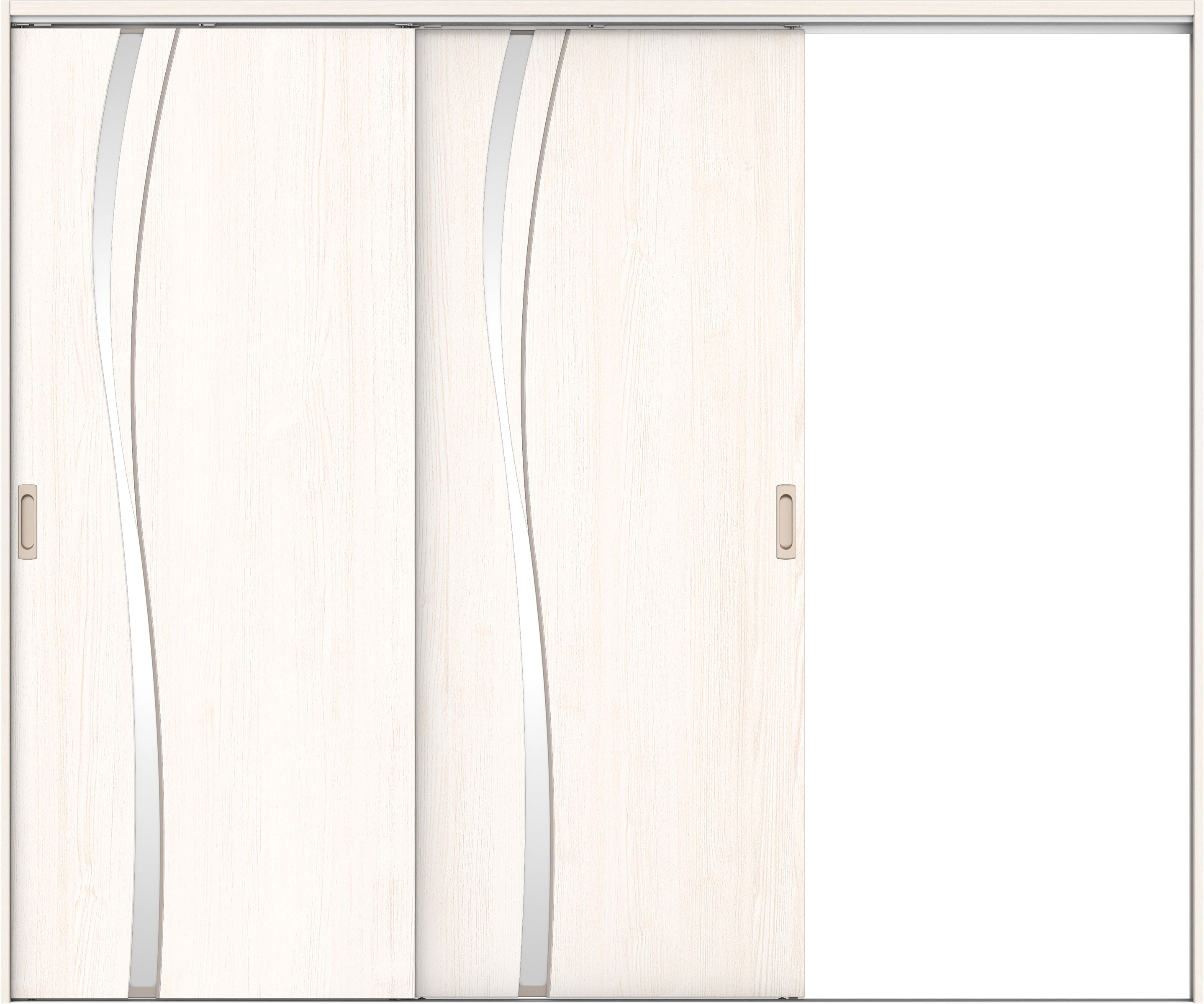 リビングドア　イエリア　吊戸・２枚片引　扉セット　Ｋ７デザイン　２４３７幅用　２０００高　〈ネオホワイト柄〉　右引用　錠なし　ラクラクローズ付用