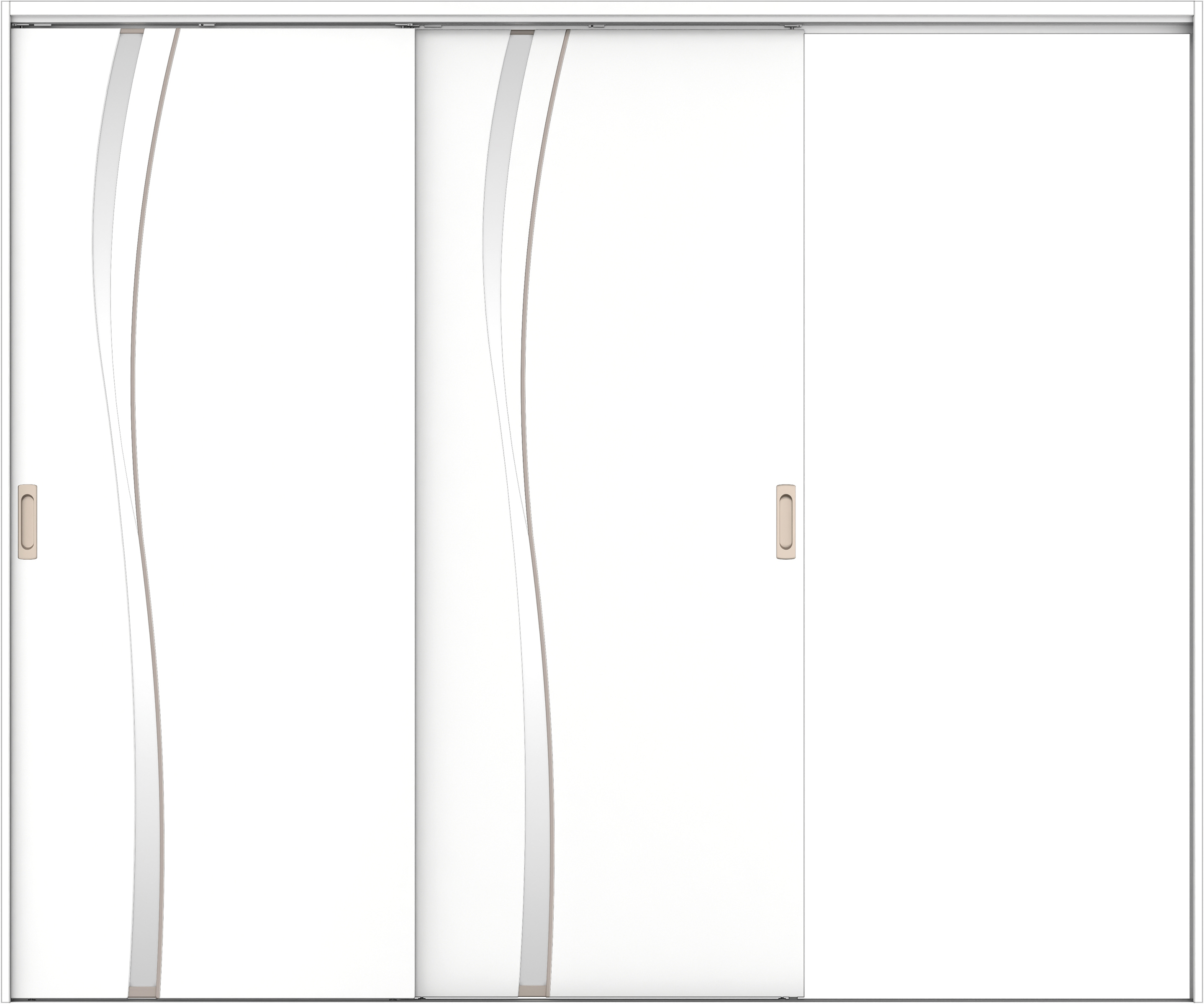 リビングドア　イエリア　吊戸・２枚片引　扉セット　Ｋ７デザイン　２４３７幅用　２０００高　〈パウダーホワイト柄〉　右引用　錠なし　ラクラクローズ付用