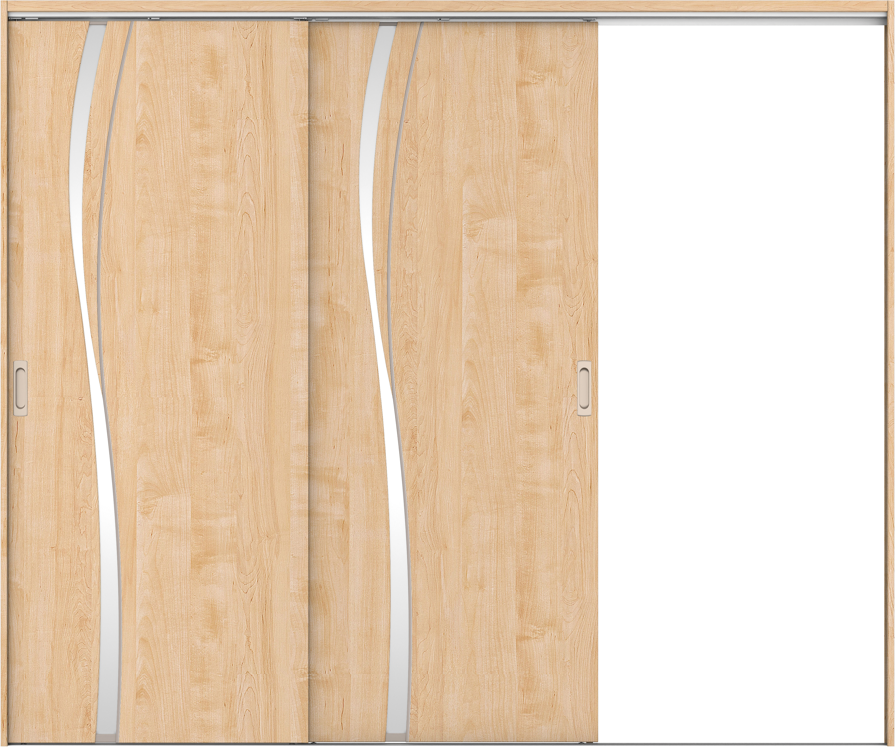 リビングドア　イエリア　吊戸・２枚片引　扉セット　Ｋ７デザイン　２４３７幅用　２０００高　〈ミルベージュ柄〉　右引用　錠なし　ラクラクローズ付用