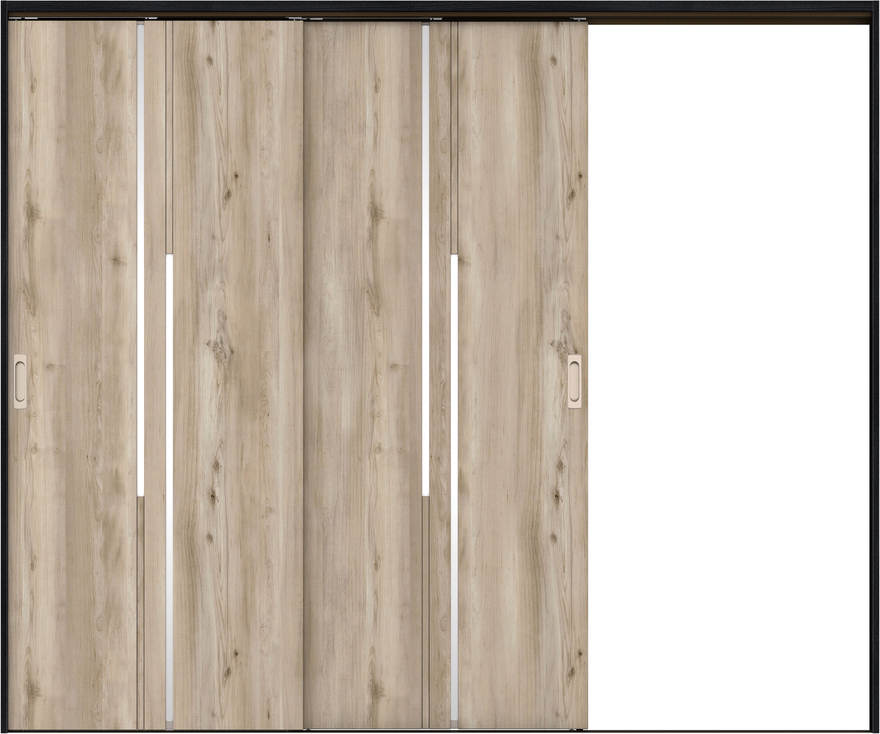 リビングドア　イエリア　吊戸・２枚片引　扉セット　７Ｐデザイン　２４３７幅用　２０００高　〈スモークグレー柄〉　右引用　錠なし　ラクラクローズ付用