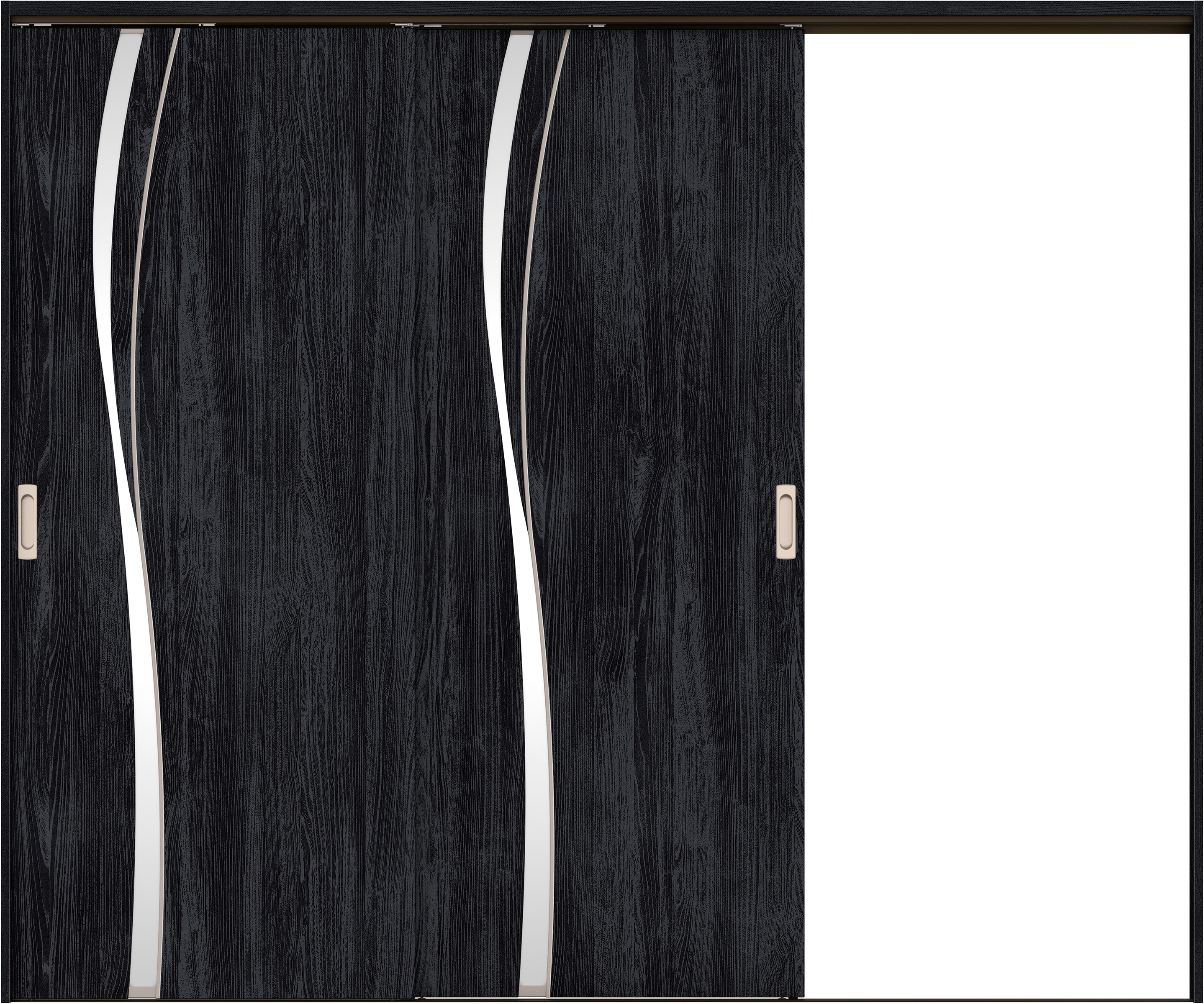 リビングドア　イエリア　吊戸・２枚片引　扉セット　Ｋ７デザイン　２４３７幅用　２０００高　〈モスブラック柄〉　右引用　錠なし　ラクラクローズ付用