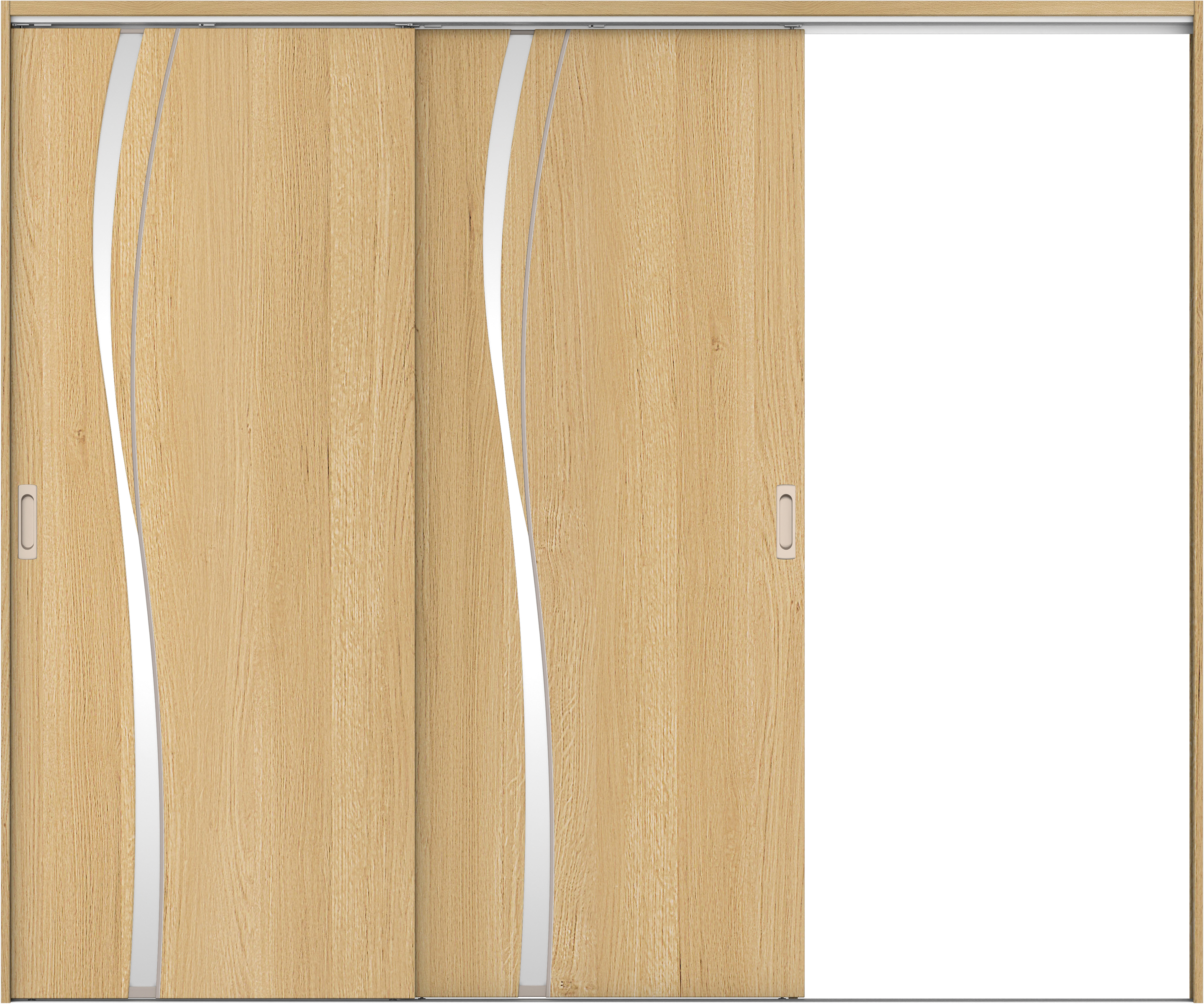 リビングドア　イエリア　吊戸・２枚片引　扉セット　Ｋ７デザイン　２４３７幅用　２０００高　〈ライトオーカー柄〉　右引用　錠なし　ラクラクローズ付用