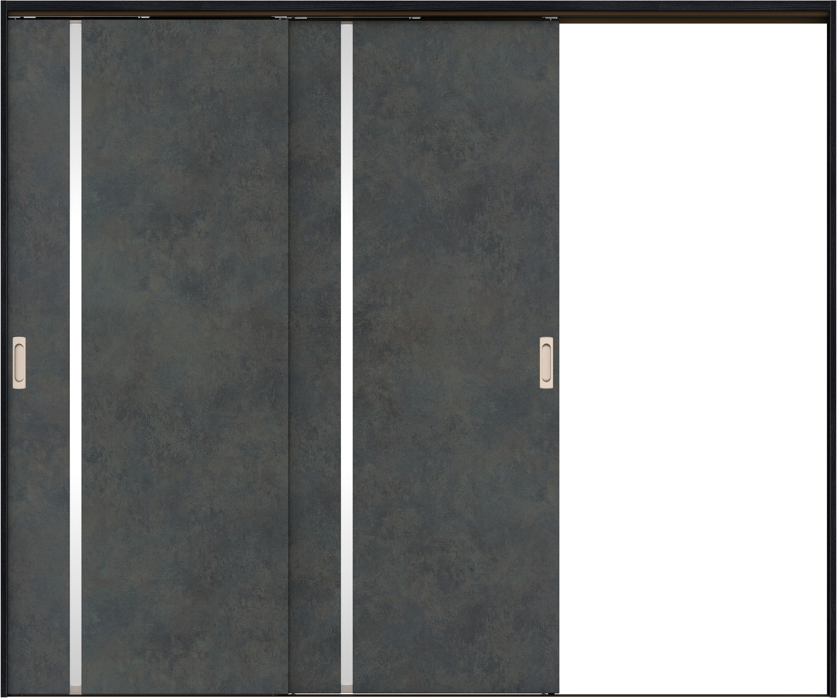 リビングドア　イエリア　吊戸・２枚片引　扉セット　Ｌ９デザイン　２４３７幅用　２０００高　〈アイアンブラック柄〉　右引用　錠なし　ラクラクローズ付用