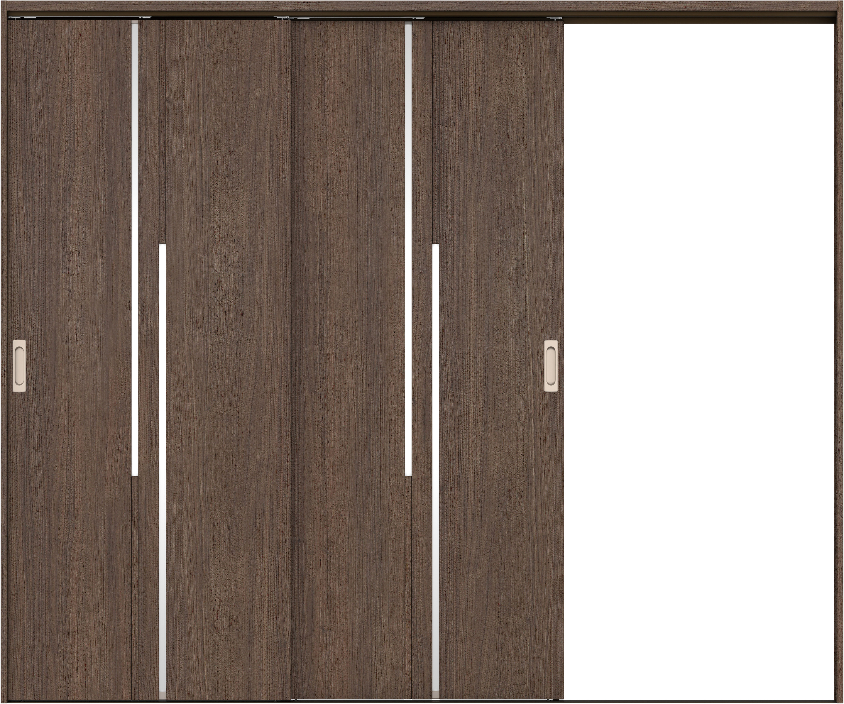 リビングドア　イエリア　吊戸・２枚片引　扉セット　７Ｐデザイン　２４３７幅用　２０００高　〈ダルブラウン柄〉　右引用　錠なし　ラクラクローズ付用