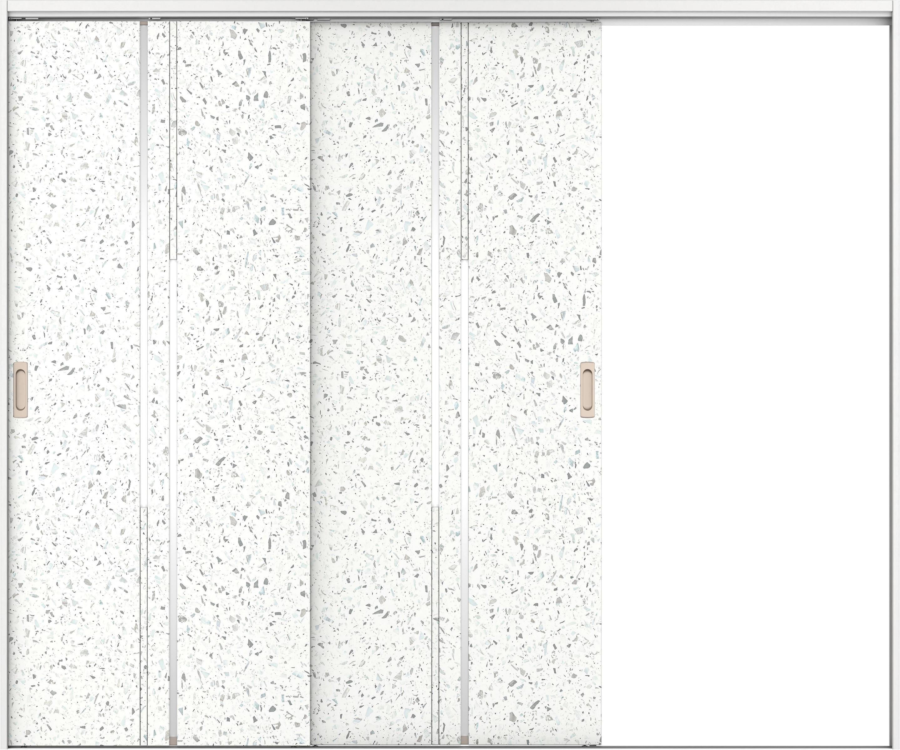 リビングドア　イエリア　吊戸・２枚片引　扉セット　７Ｐデザイン　２４３７幅用　２０００高　〈テラゾホワイト柄〉　右引用　錠なし　ラクラクローズ付用