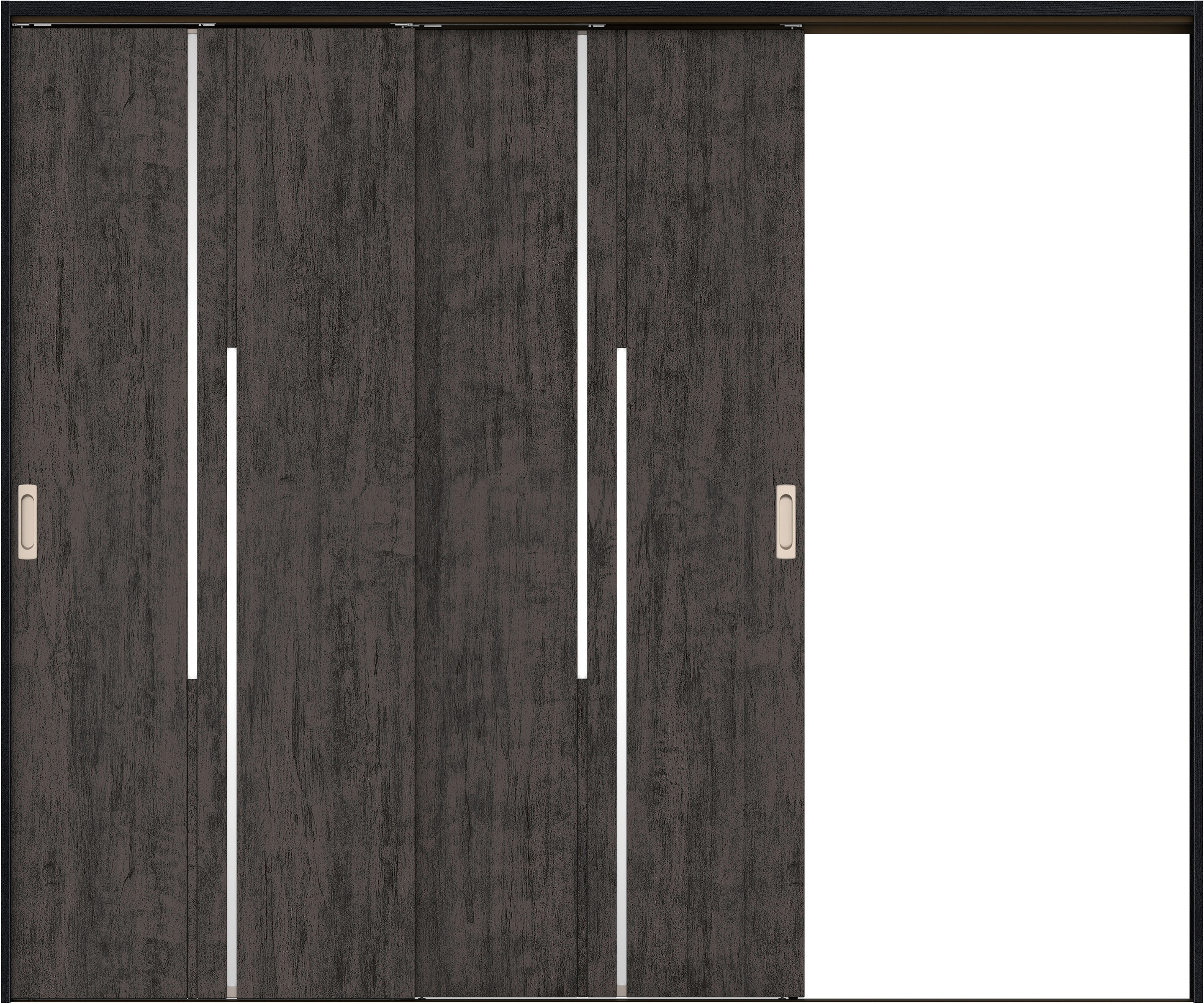 リビングドア　イエリア　吊戸・２枚片引　扉セット　７Ｐデザイン　２４３７幅用　２０００高　〈ドライブラック柄〉　右引用　錠なし　ラクラクローズ付用