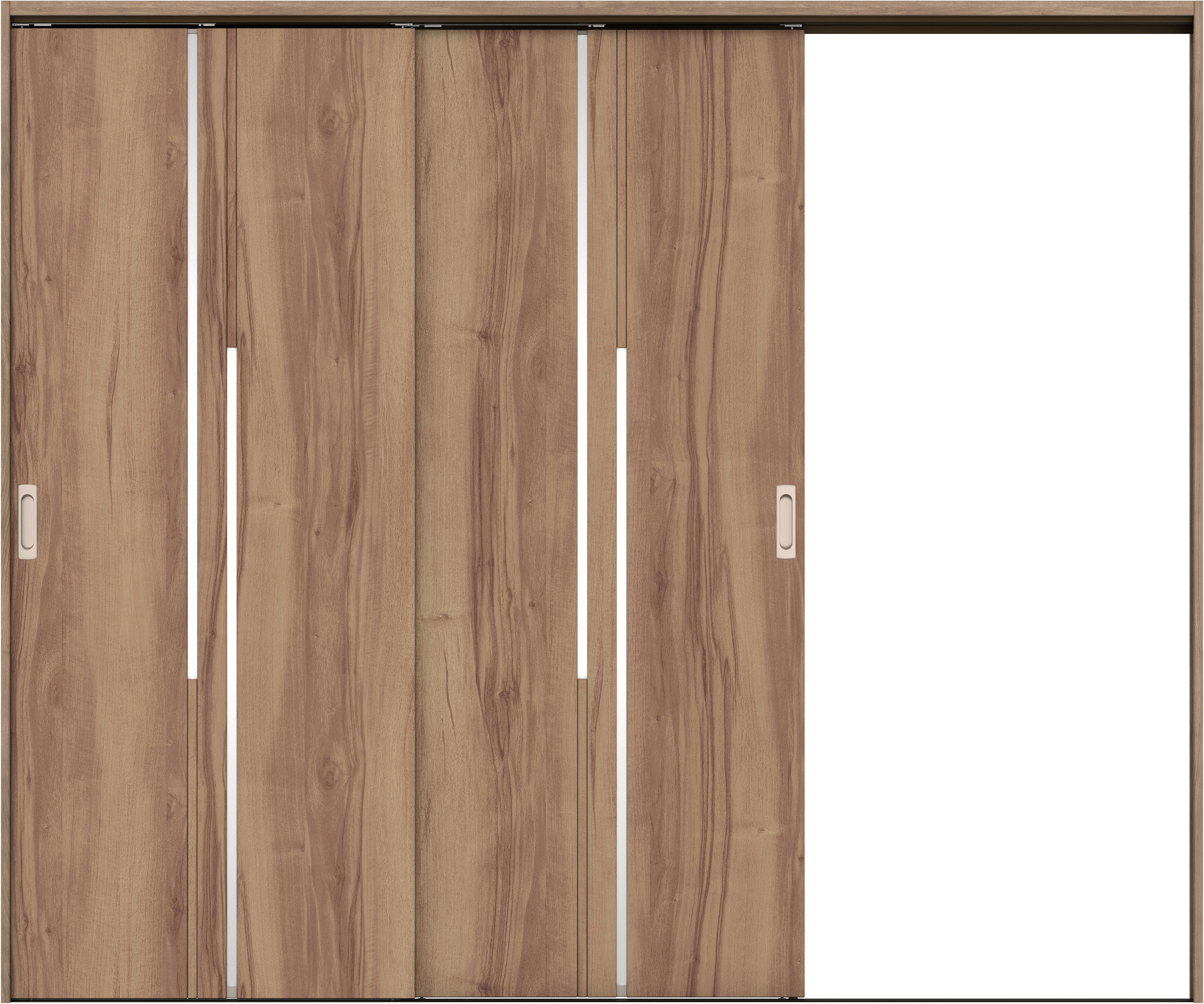 リビングドア　イエリア　吊戸・２枚片引　扉セット　７Ｐデザイン　２４３７幅用　２０００高　〈バームブラウン柄〉　右引用　錠なし　ラクラクローズ付用