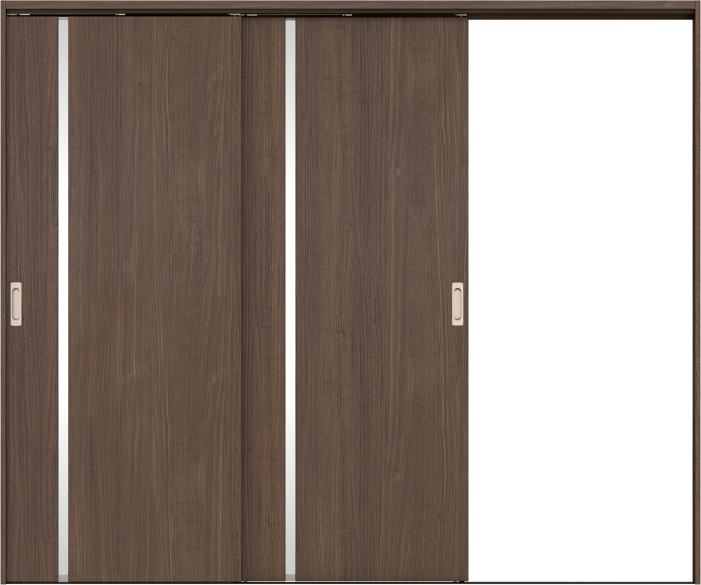 リビングドア　イエリア　吊戸・２枚片引　扉セット　Ｌ９デザイン　２４３７幅用　２０００高　〈ダルブラウン柄〉　右引用　錠なし　ラクラクローズ付用