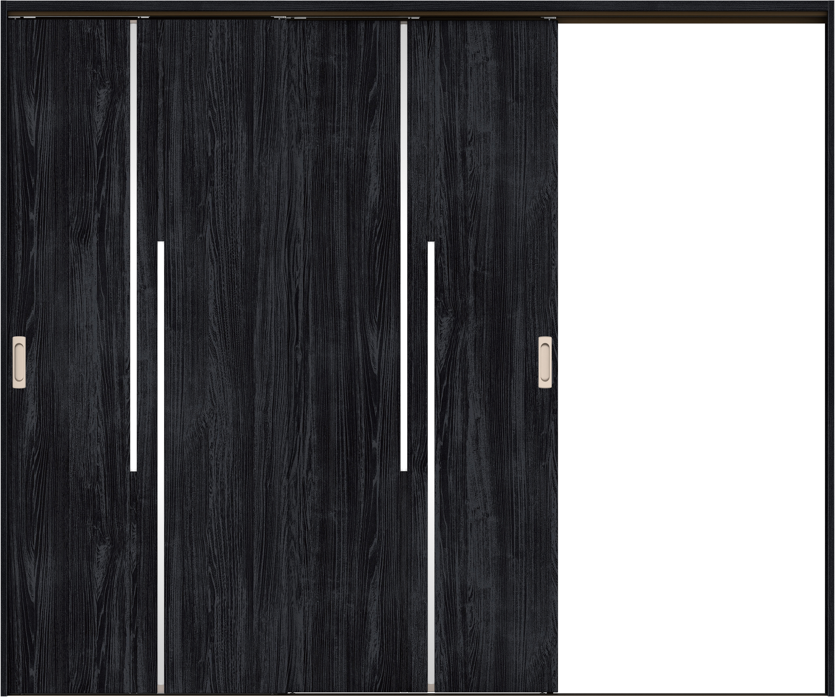 リビングドア　イエリア　吊戸・２枚片引　扉セット　７Ｐデザイン　２４３７幅用　２０００高　〈モスブラック柄〉　右引用　錠なし　ラクラクローズ付用