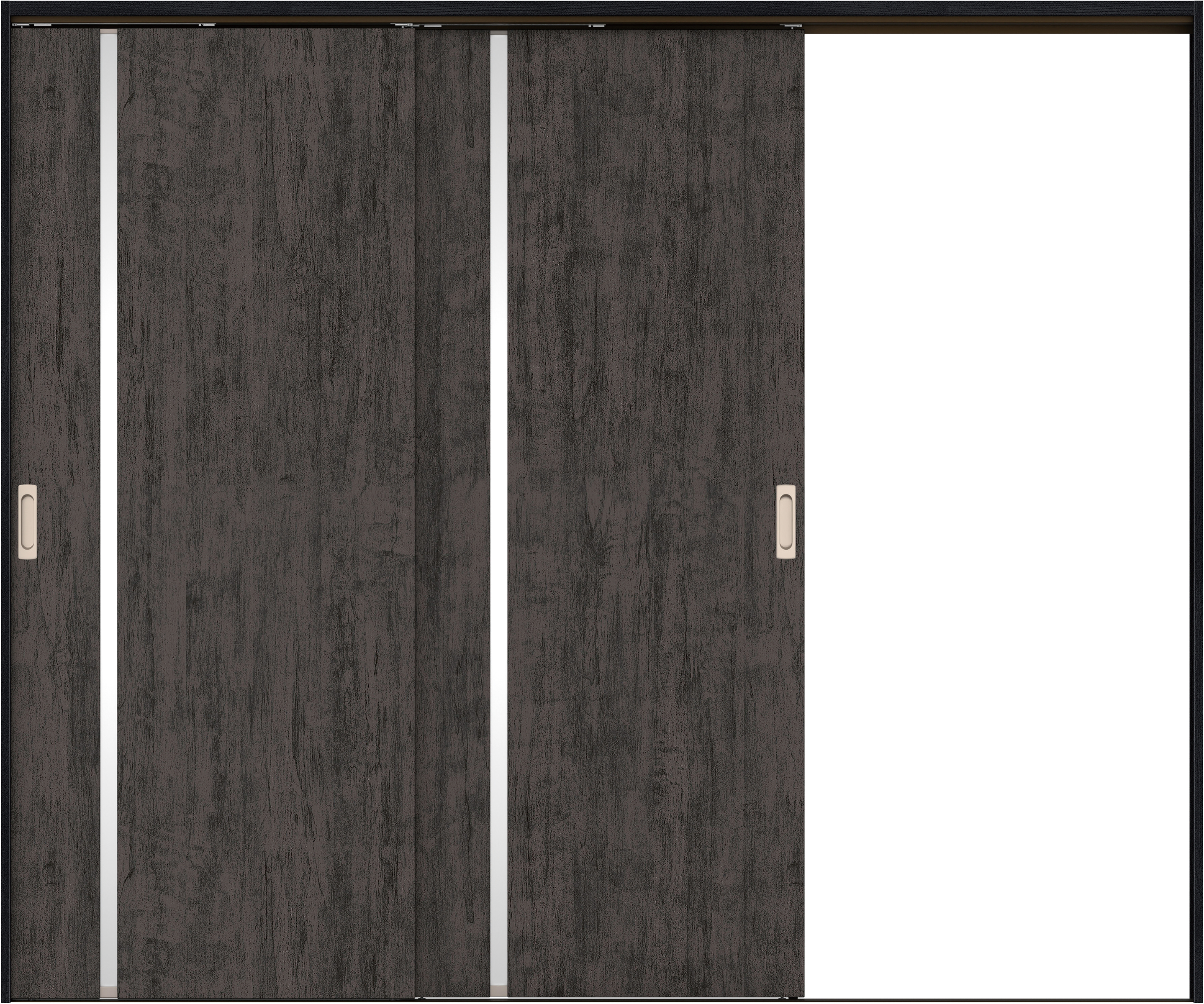 リビングドア　イエリア　吊戸・２枚片引　扉セット　Ｌ９デザイン　２４３７幅用　２０００高　〈ドライブラック柄〉　右引用　錠なし　ラクラクローズ付用
