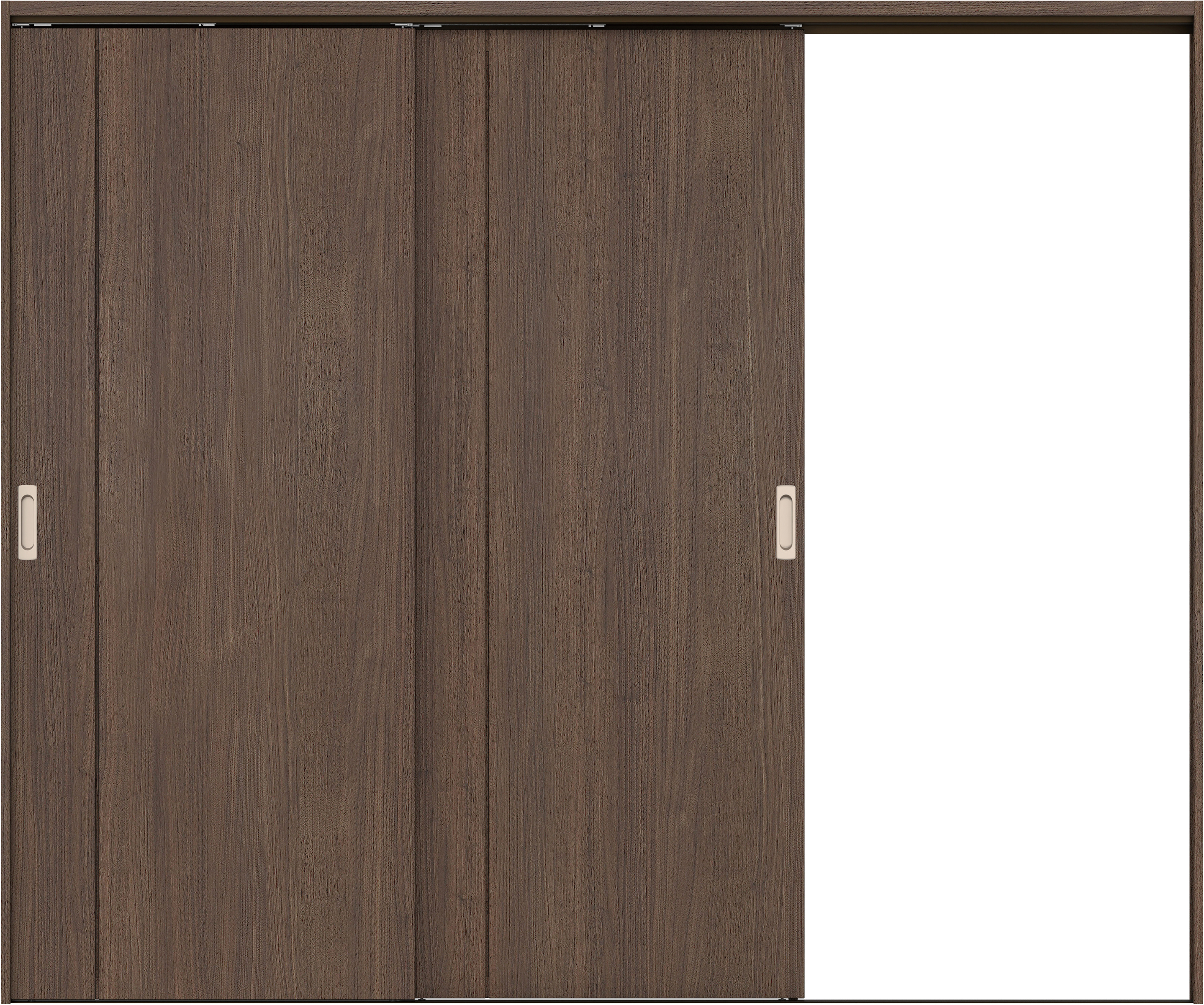 リビングドア　イエリア　吊戸・２枚片引　扉セット　Ｂ１デザイン　２４３７幅用　２０００高　〈ダルブラウン柄〉　右引用　錠なし　ラクラクローズ付用