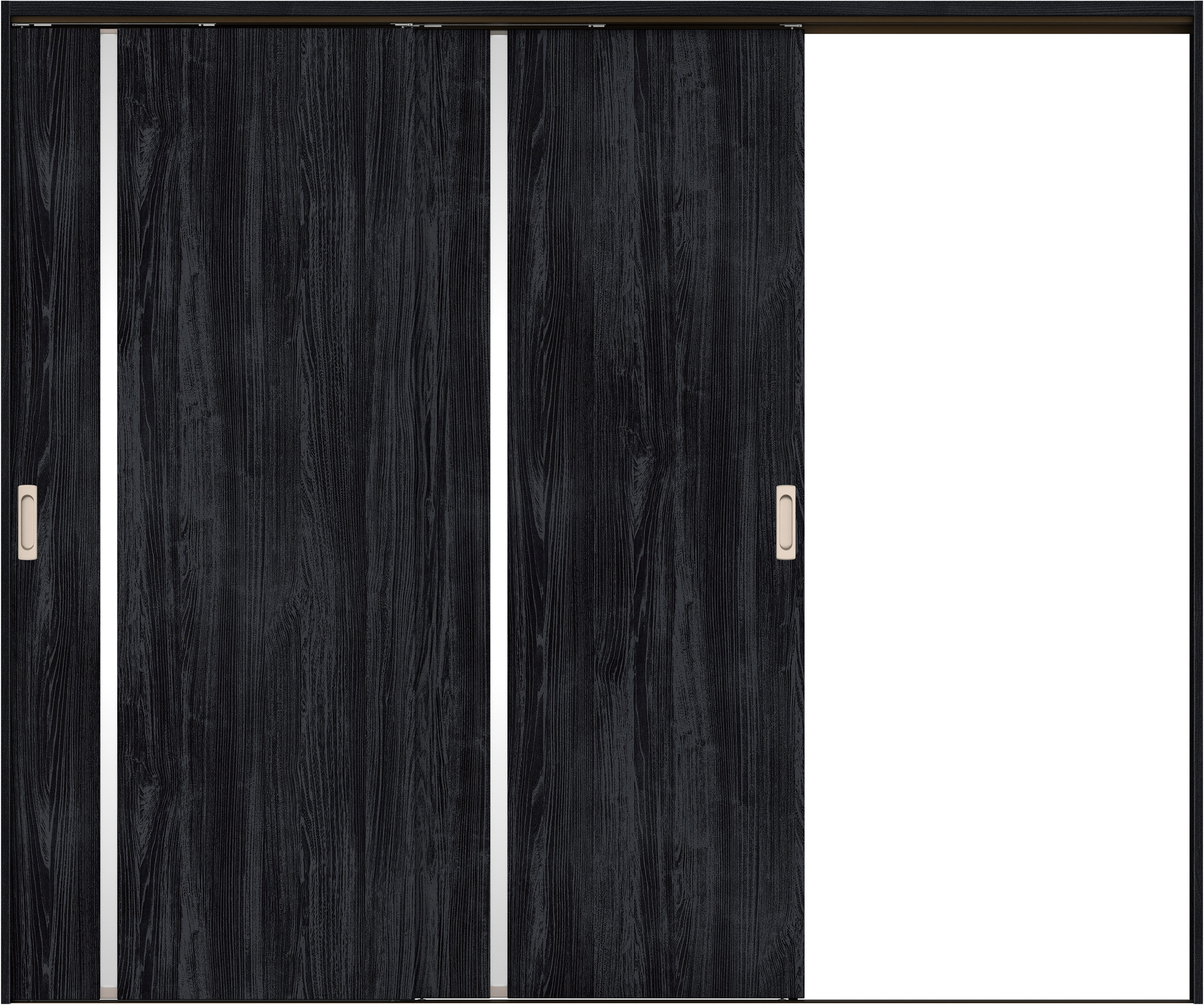 リビングドア　イエリア　吊戸・２枚片引　扉セット　Ｌ９デザイン　２４３７幅用　２０００高　〈モスブラック柄〉　右引用　錠なし　ラクラクローズ付用