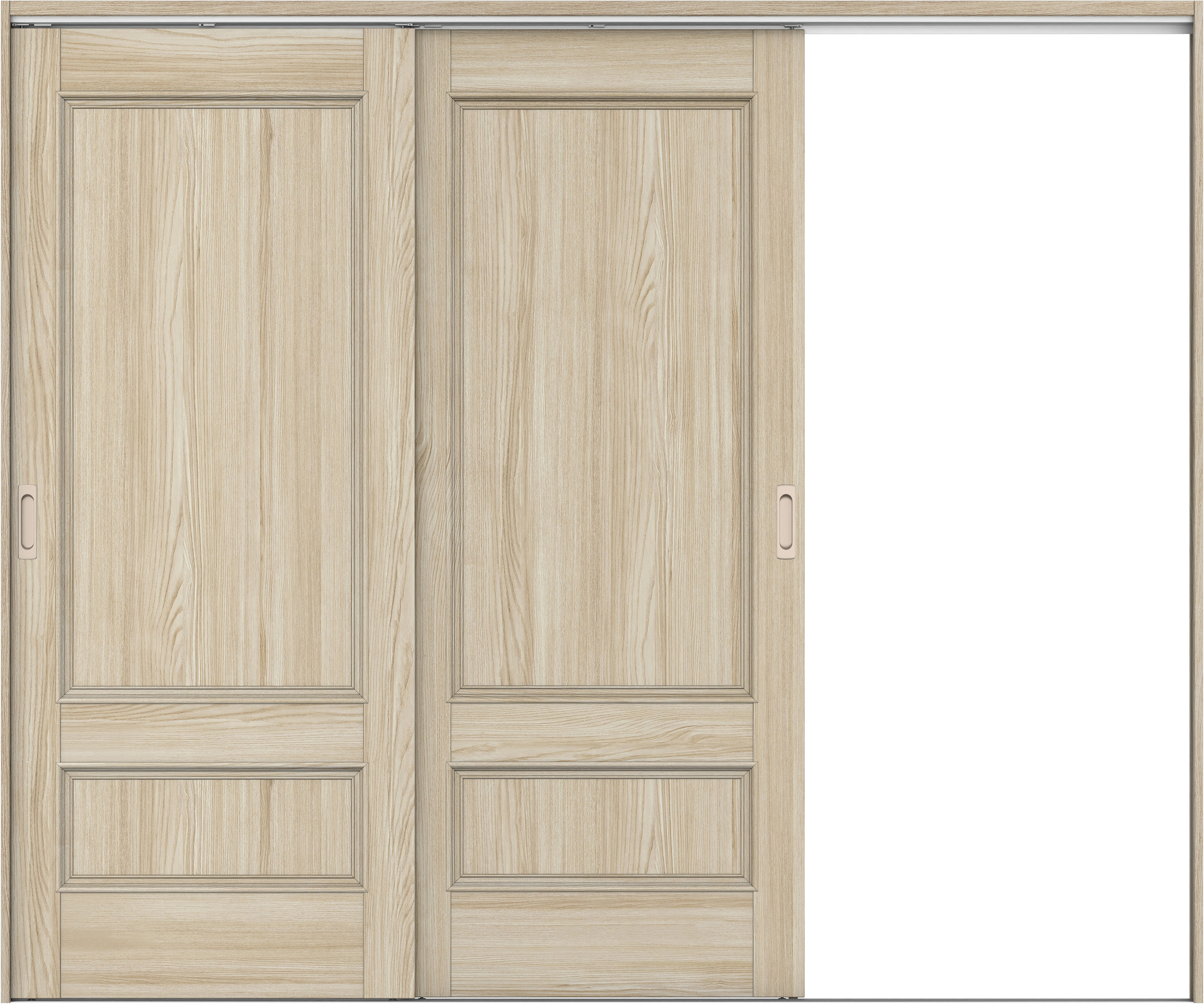 リビングドア　イエリア　吊戸・２枚片引　扉セット　Ｍ１デザイン　２４３７幅用　２０００高　〈ソフトグレージュ柄〉　右引用　錠なし　ラクラクローズ付用