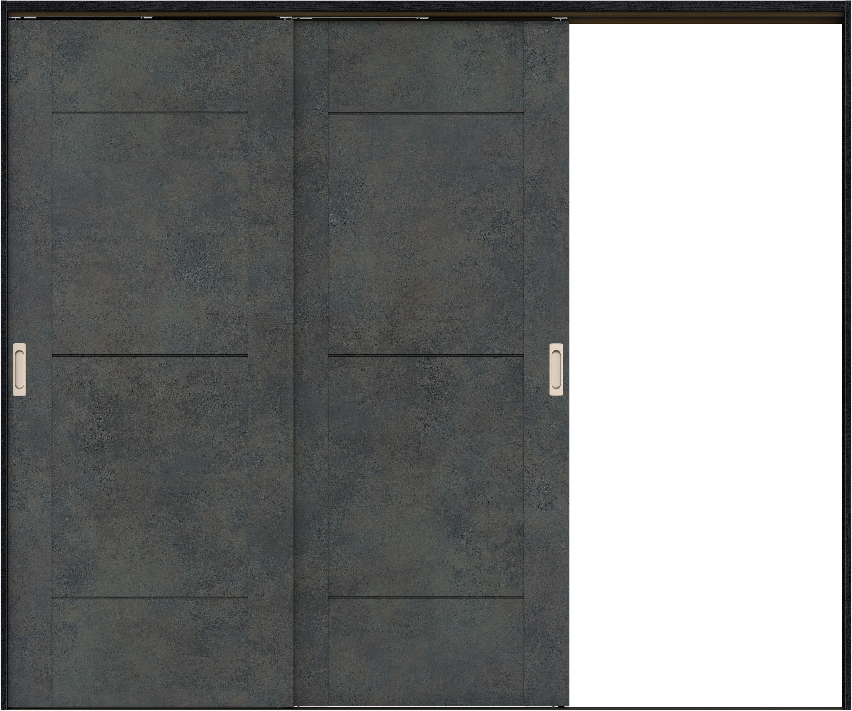 リビングドア　イエリア　吊戸・２枚片引　扉セット　Ｂ９デザイン　２４３７幅用　２０００高　〈アイアンブラック柄〉　右引用　錠なし　ラクラクローズ付用