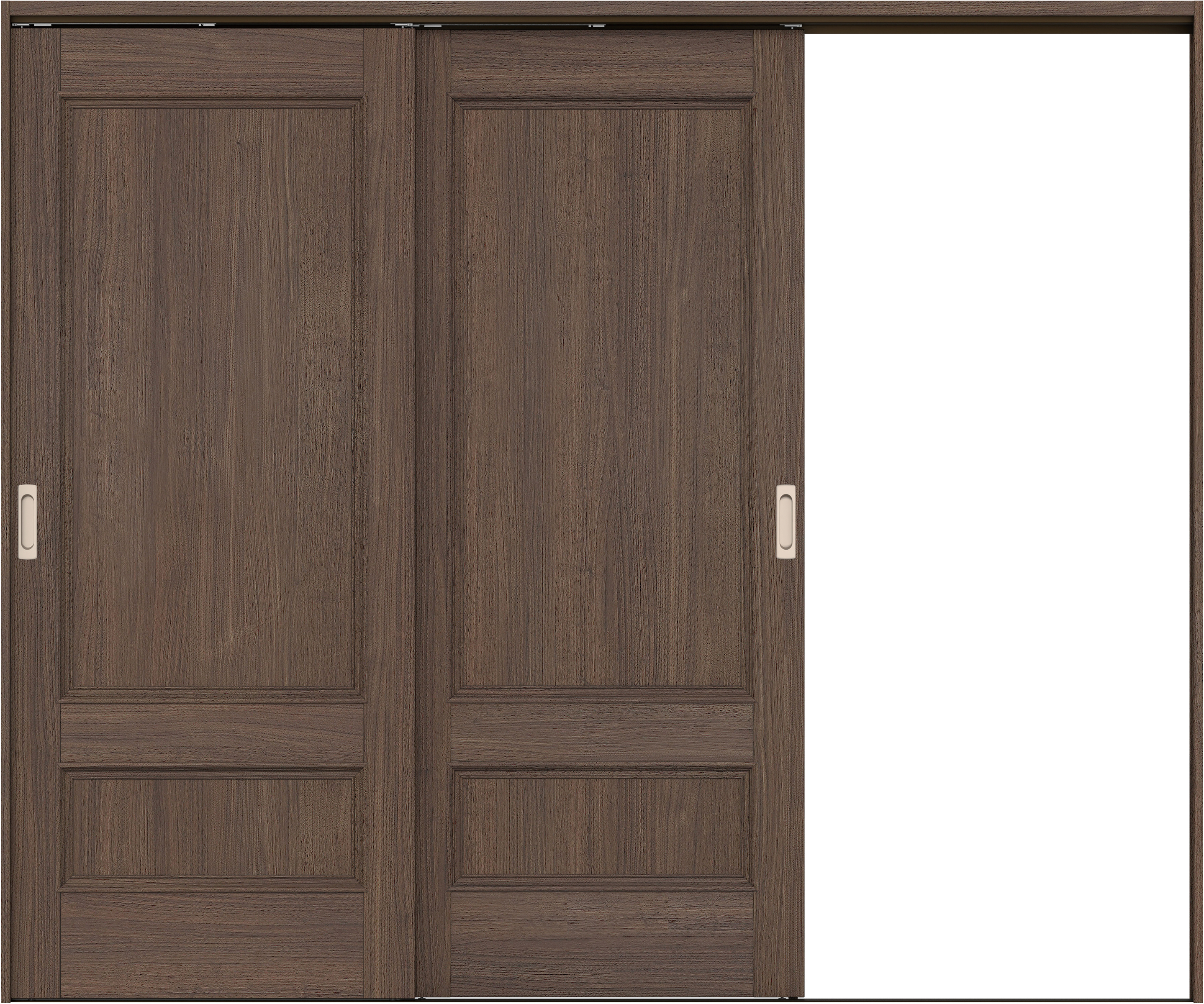 リビングドア　イエリア　吊戸・２枚片引　扉セット　Ｍ１デザイン　２４３７幅用　２０００高　〈ダルブラウン柄〉　右引用　錠なし　ラクラクローズ付用