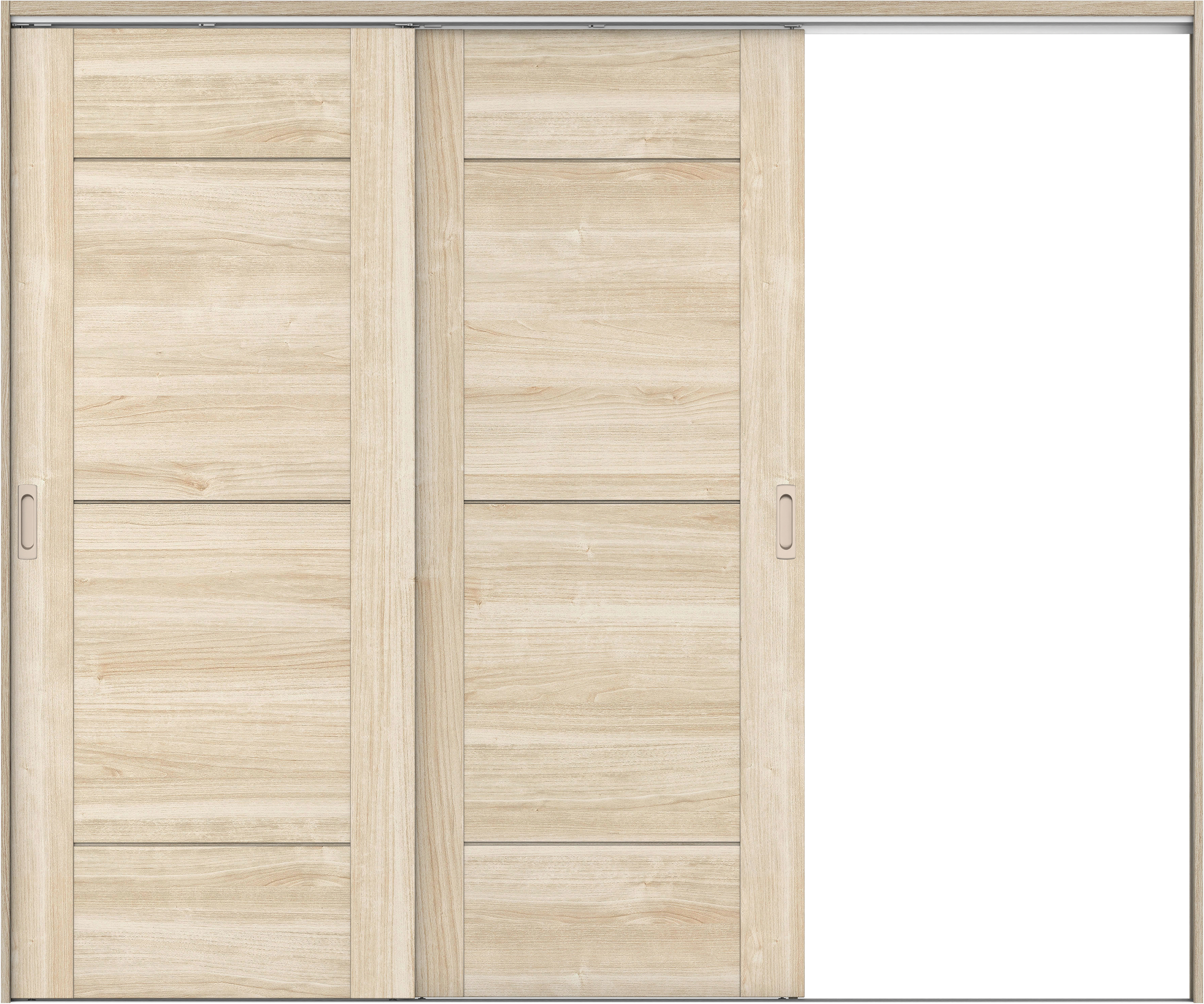 リビングドア　イエリア　吊戸・２枚片引　扉セット　Ｂ９デザイン　２４３７幅用　２０００高　〈コットンベージュ柄〉　右引用　錠なし　ラクラクローズ付用