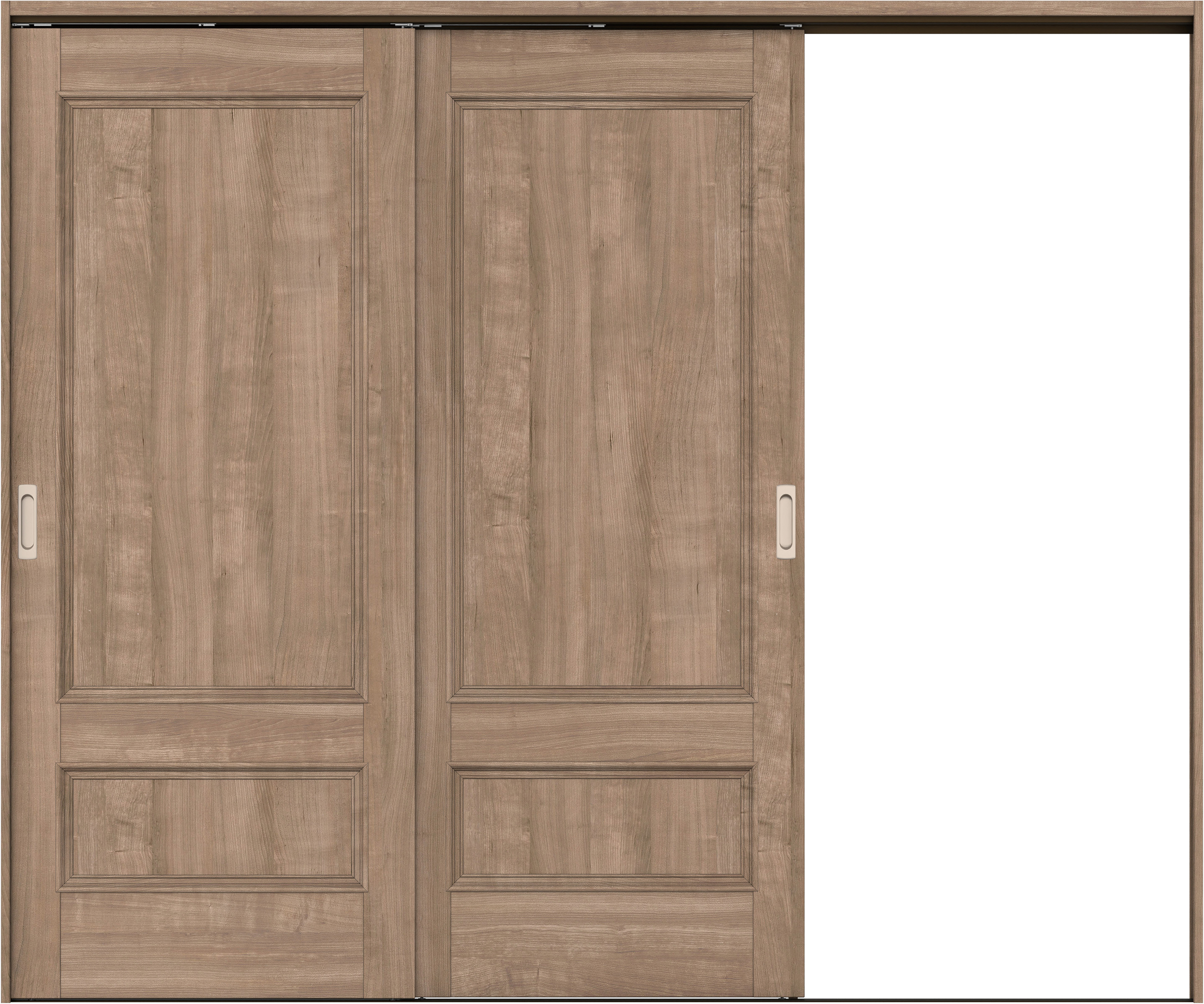 リビングドア　イエリア　吊戸・２枚片引　扉セット　Ｍ１デザイン　２４３７幅用　２０００高　〈トープグレー柄〉　右引用　錠なし　ラクラクローズ付用