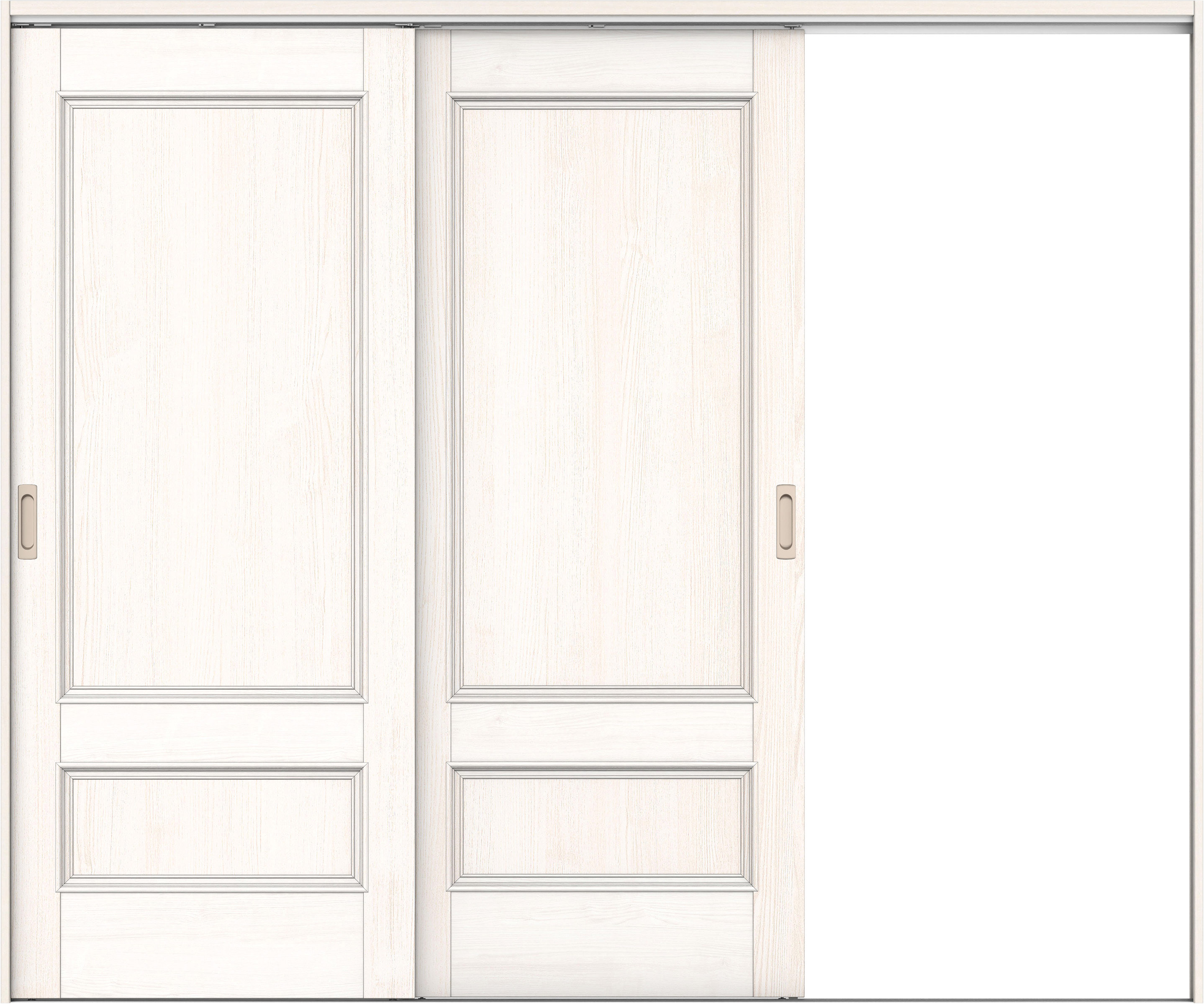 リビングドア　イエリア　吊戸・２枚片引　扉セット　Ｍ１デザイン　２４３７幅用　２０００高　〈ネオホワイト柄〉　右引用　錠なし　ラクラクローズ付用