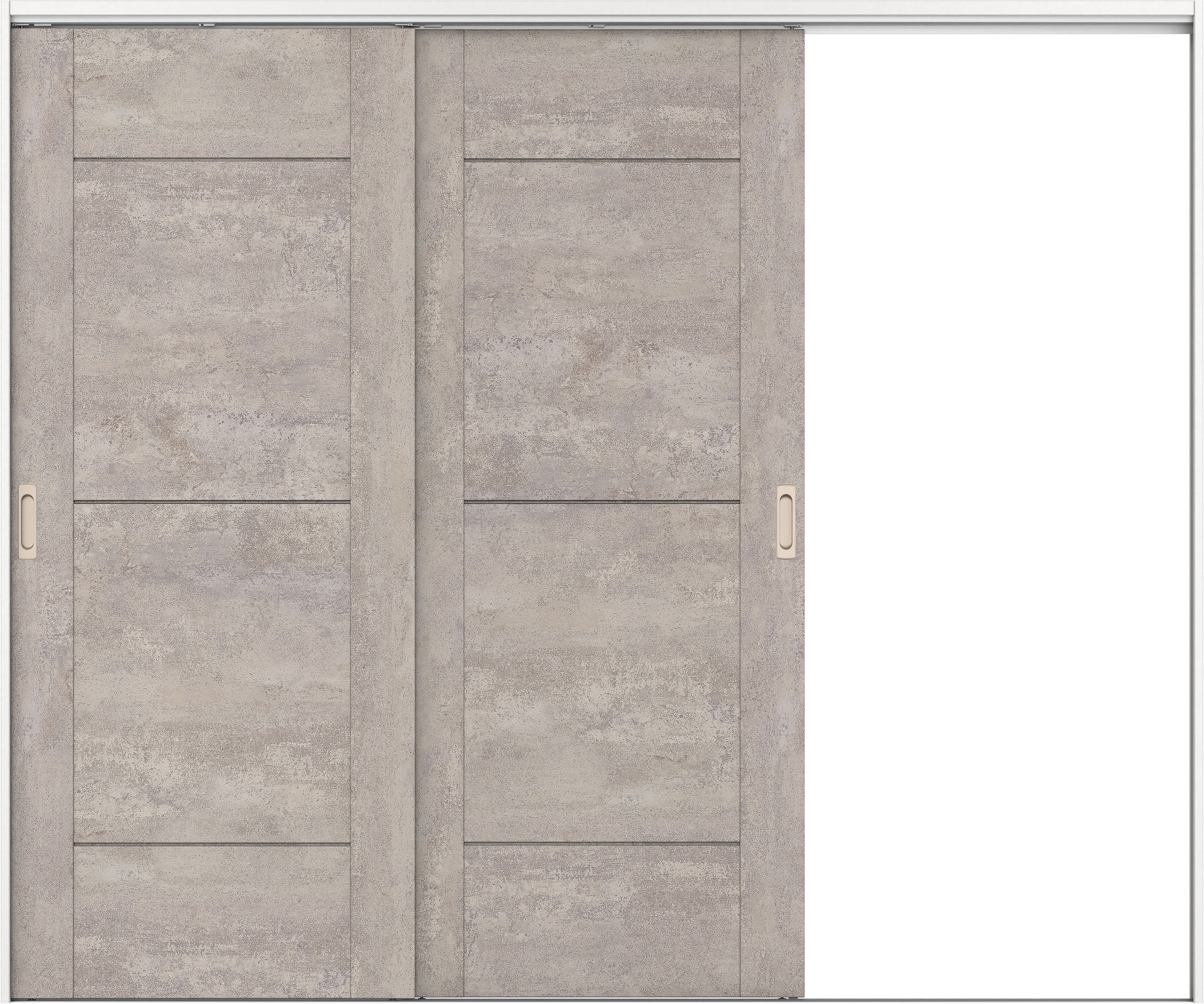 リビングドア　イエリア　吊戸・２枚片引　扉セット　Ｂ９デザイン　２４３７幅用　２０００高　〈コンクリートグレー柄〉　右引用　錠なし　ラクラクローズ付用