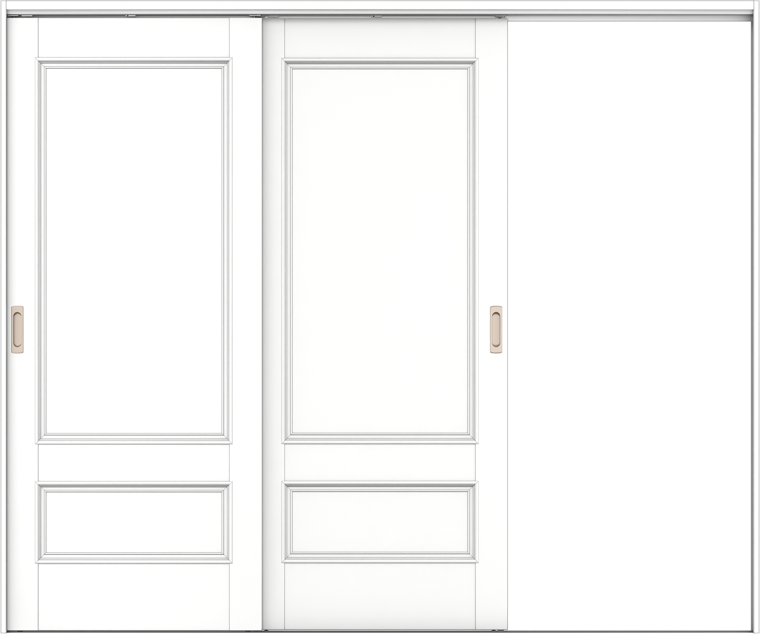 リビングドア　イエリア　吊戸・２枚片引　扉セット　Ｍ１デザイン　２４３７幅用　２０００高　〈パウダーホワイト柄〉　右引用　錠なし　ラクラクローズ付用