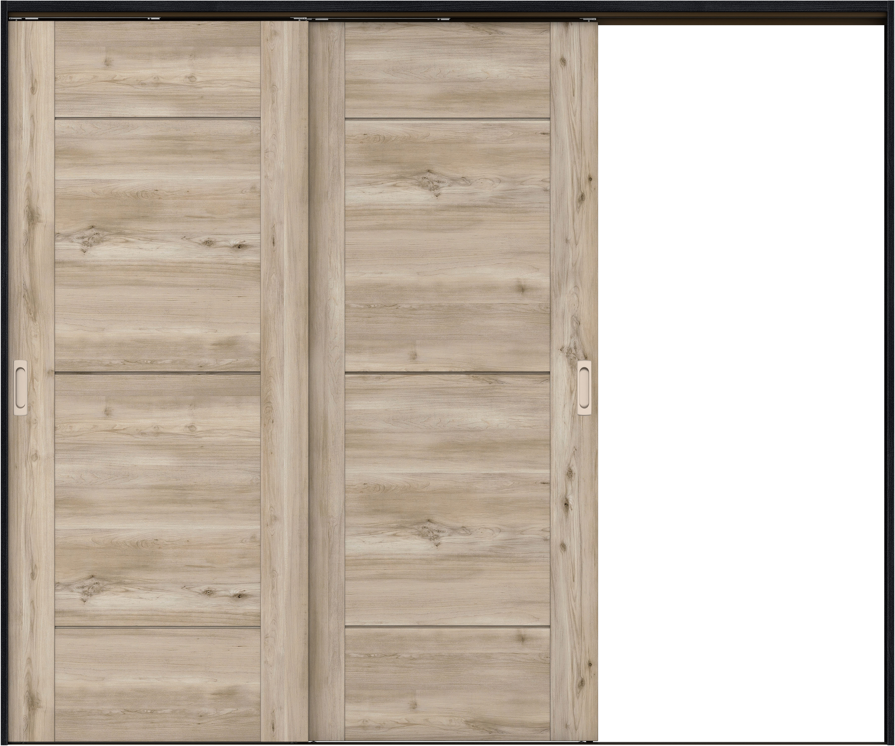 リビングドア　イエリア　吊戸・２枚片引　扉セット　Ｂ９デザイン　２４３７幅用　２０００高　〈スモークグレー柄〉　右引用　錠なし　ラクラクローズ付用