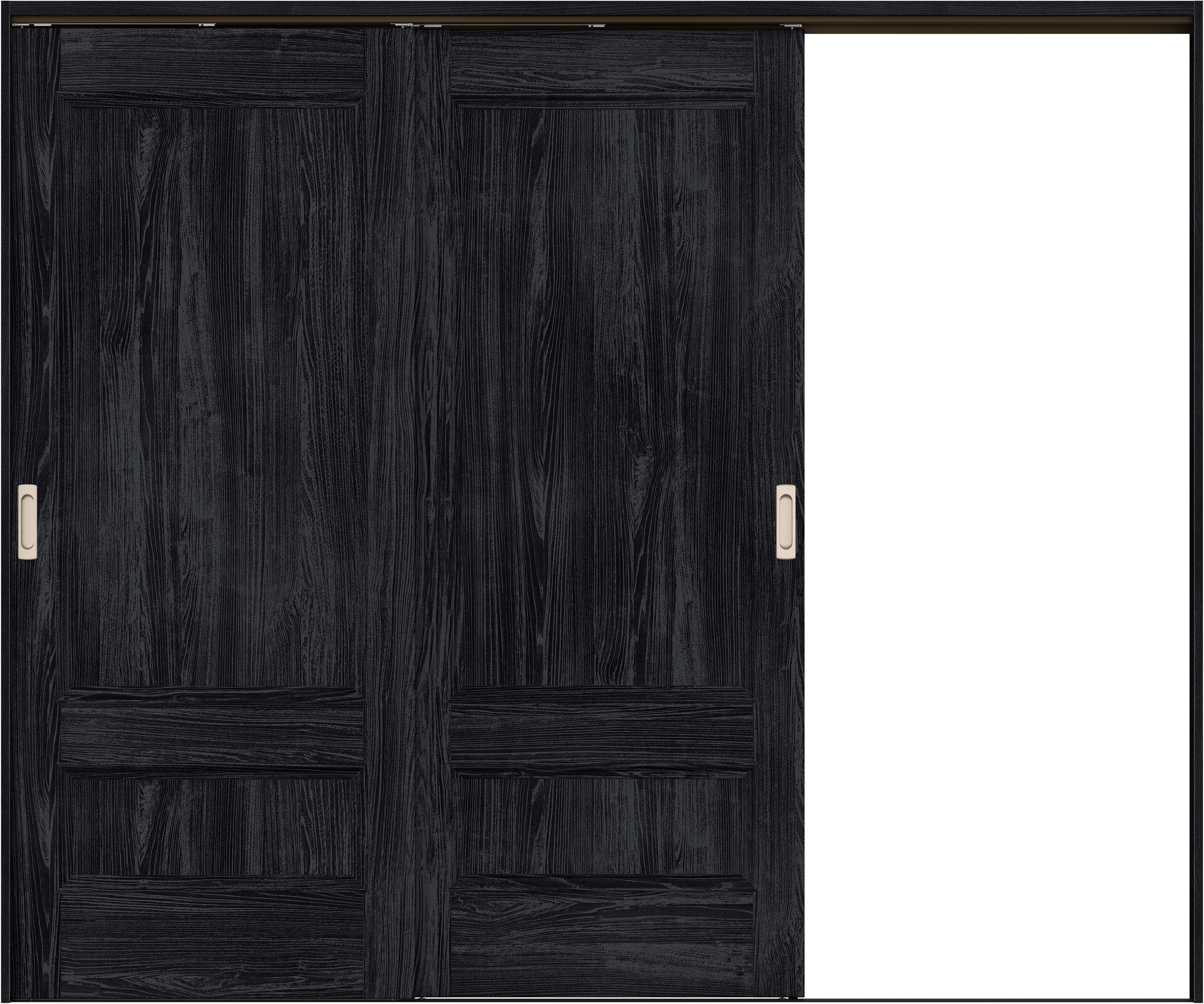 リビングドア　イエリア　吊戸・２枚片引　扉セット　Ｍ１デザイン　２４３７幅用　２０００高　〈モスブラック柄〉　右引用　錠なし　ラクラクローズ付用