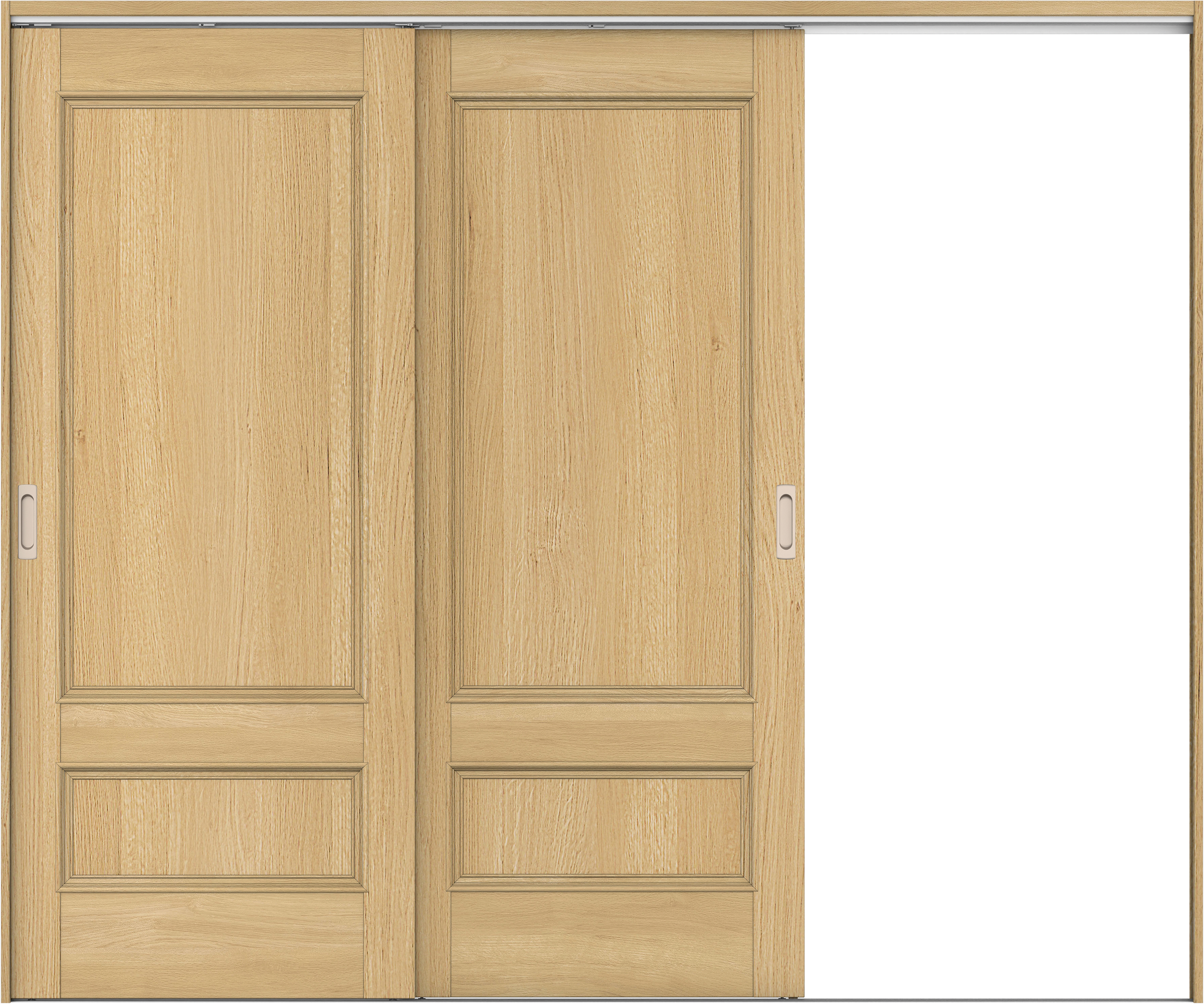 リビングドア　イエリア　吊戸・２枚片引　扉セット　Ｍ１デザイン　２４３７幅用　２０００高　〈ライトオーカー柄〉　右引用　錠なし　ラクラクローズ付用