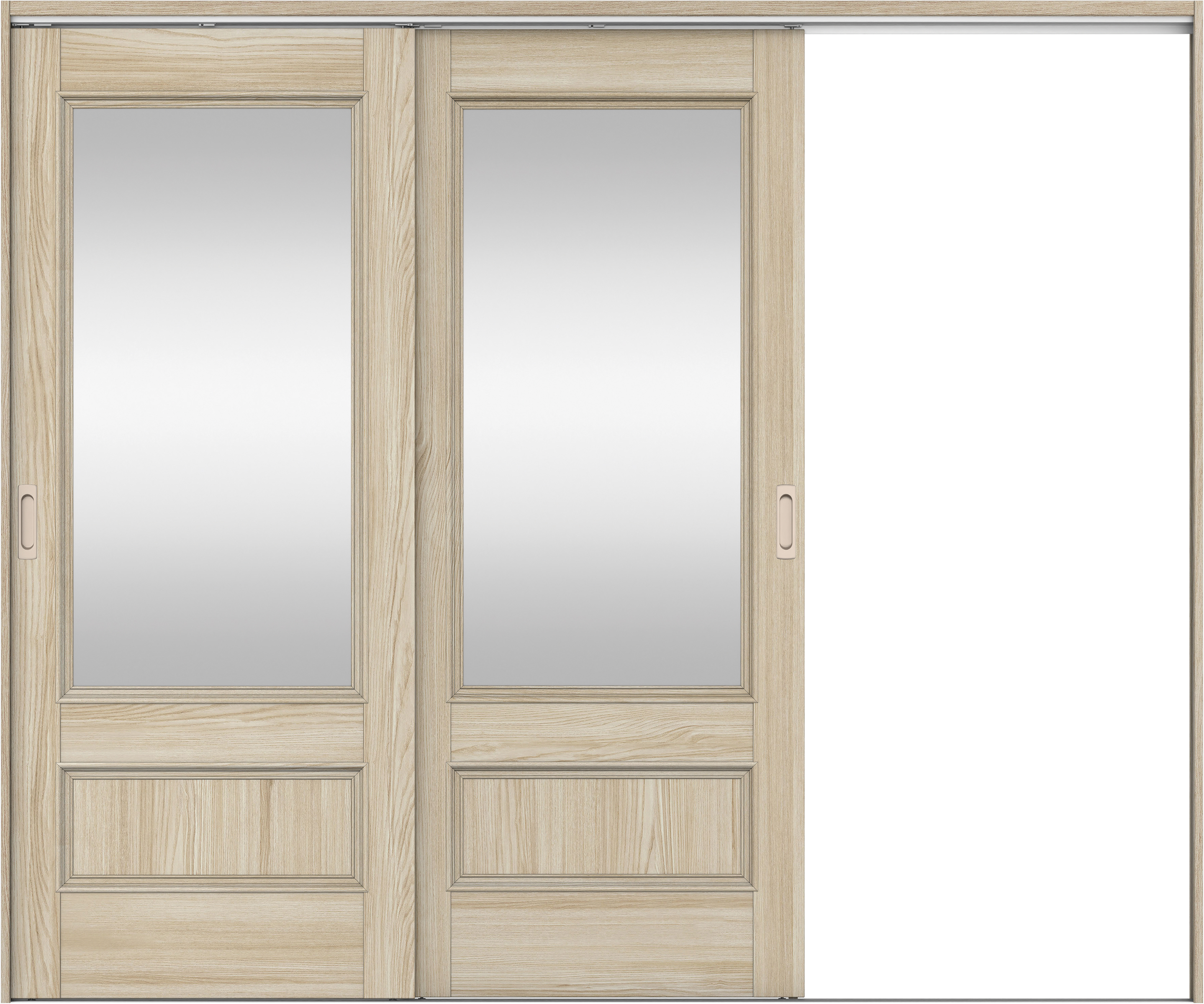 リビングドア　イエリア　吊戸・２枚片引　扉セット　Ｍ２デザイン　２４３７幅用　２０００高　〈ソフトグレージュ柄〉　右引用　錠なし　ラクラクローズ付用