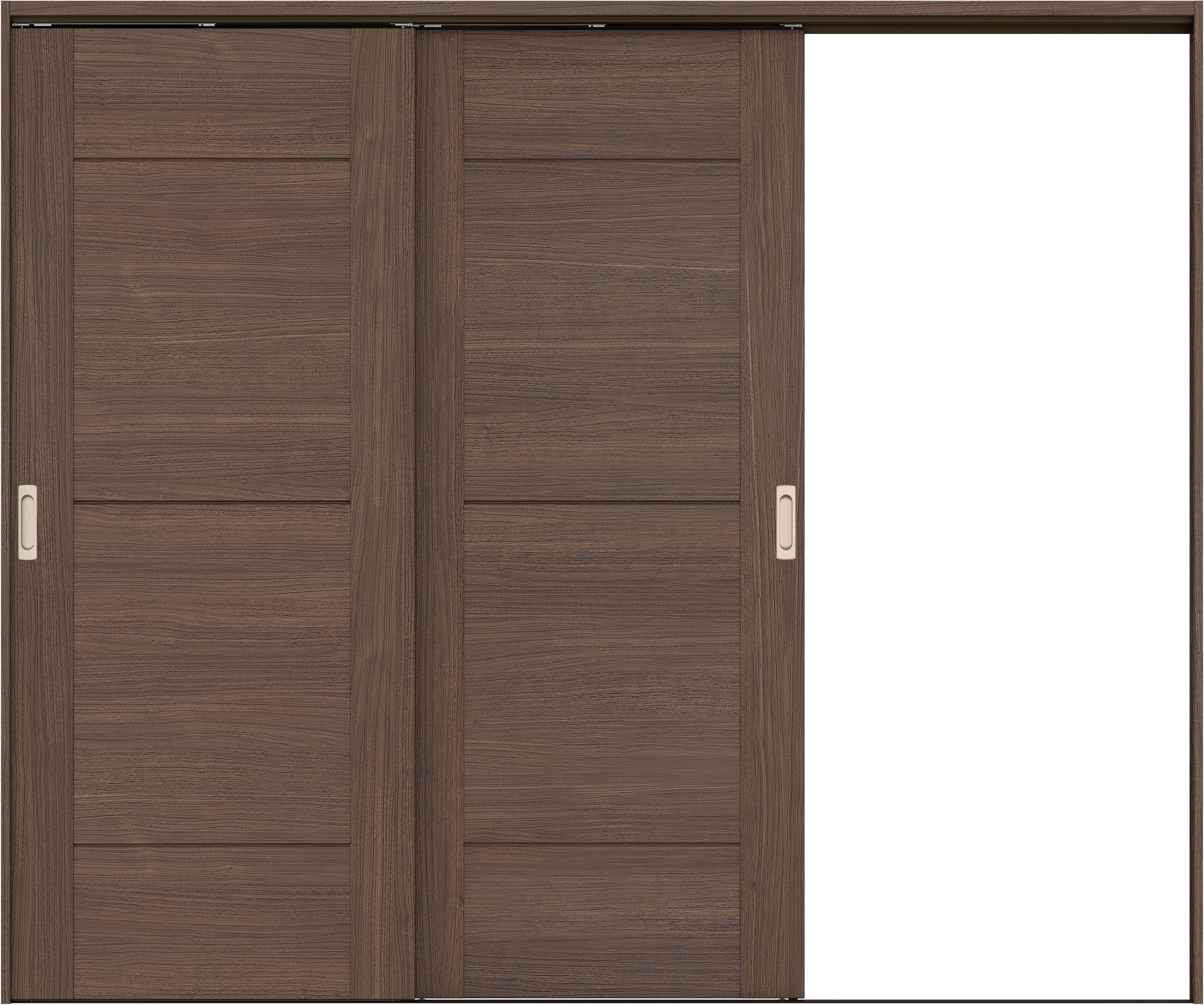 リビングドア　イエリア　吊戸・２枚片引　扉セット　Ｂ９デザイン　２４３７幅用　２０００高　〈ダルブラウン柄〉　右引用　錠なし　ラクラクローズ付用