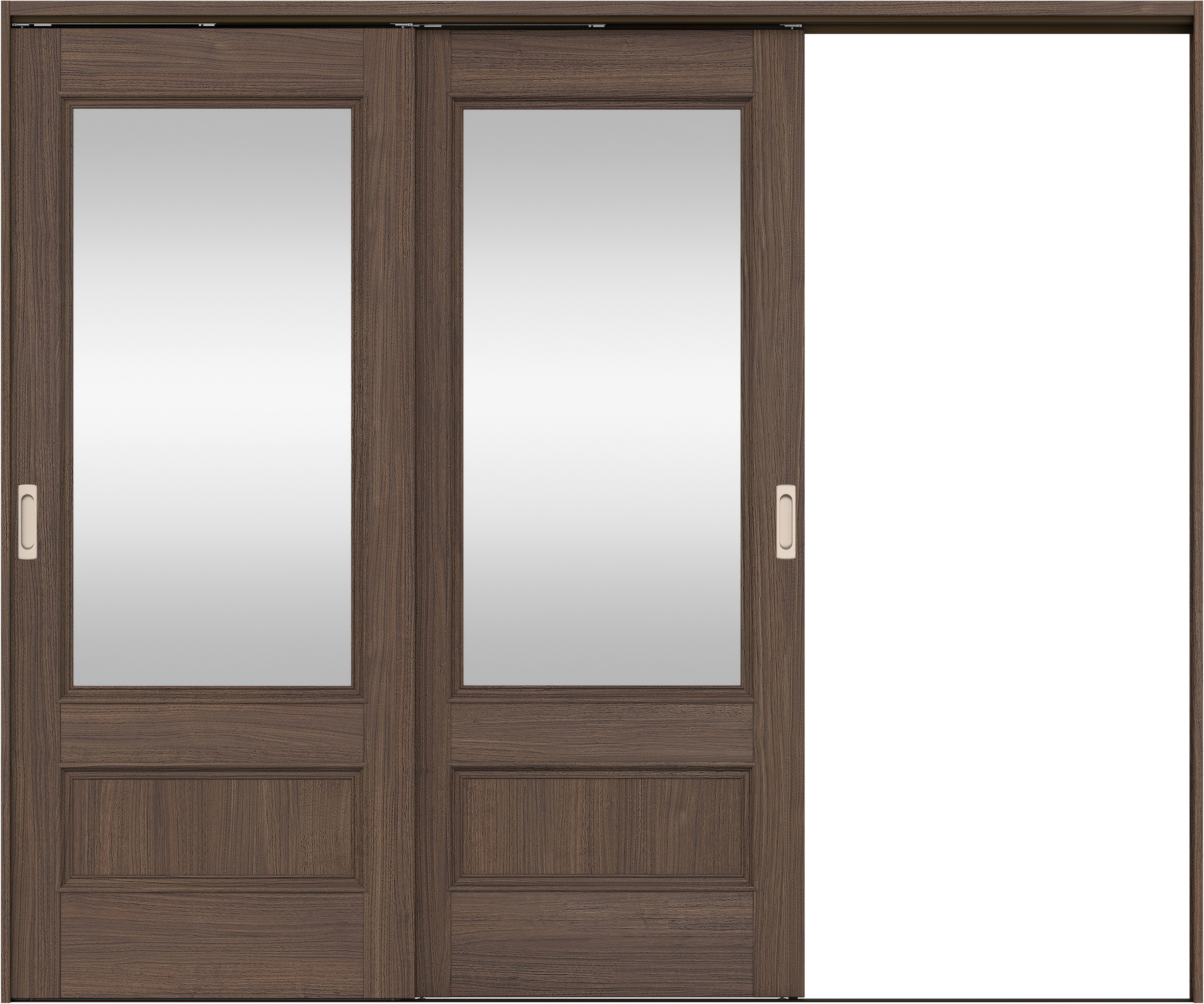 リビングドア　イエリア　吊戸・２枚片引　扉セット　Ｍ２デザイン　２４３７幅用　２０００高　〈ダルブラウン柄〉　右引用　錠なし　ラクラクローズ付用