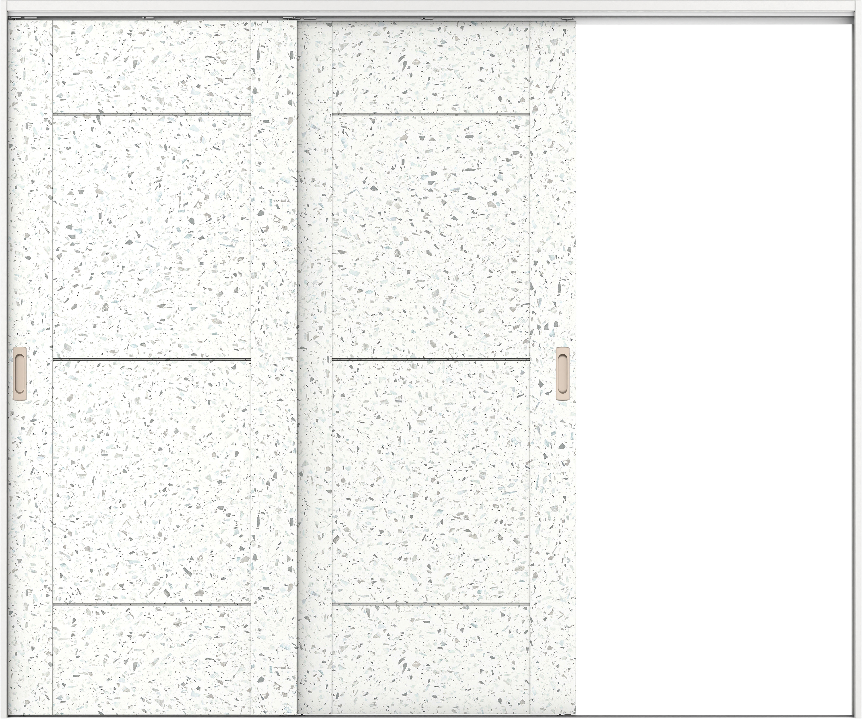 リビングドア　イエリア　吊戸・２枚片引　扉セット　Ｂ９デザイン　２４３７幅用　２０００高　〈テラゾホワイト柄〉　右引用　錠なし　ラクラクローズ付用