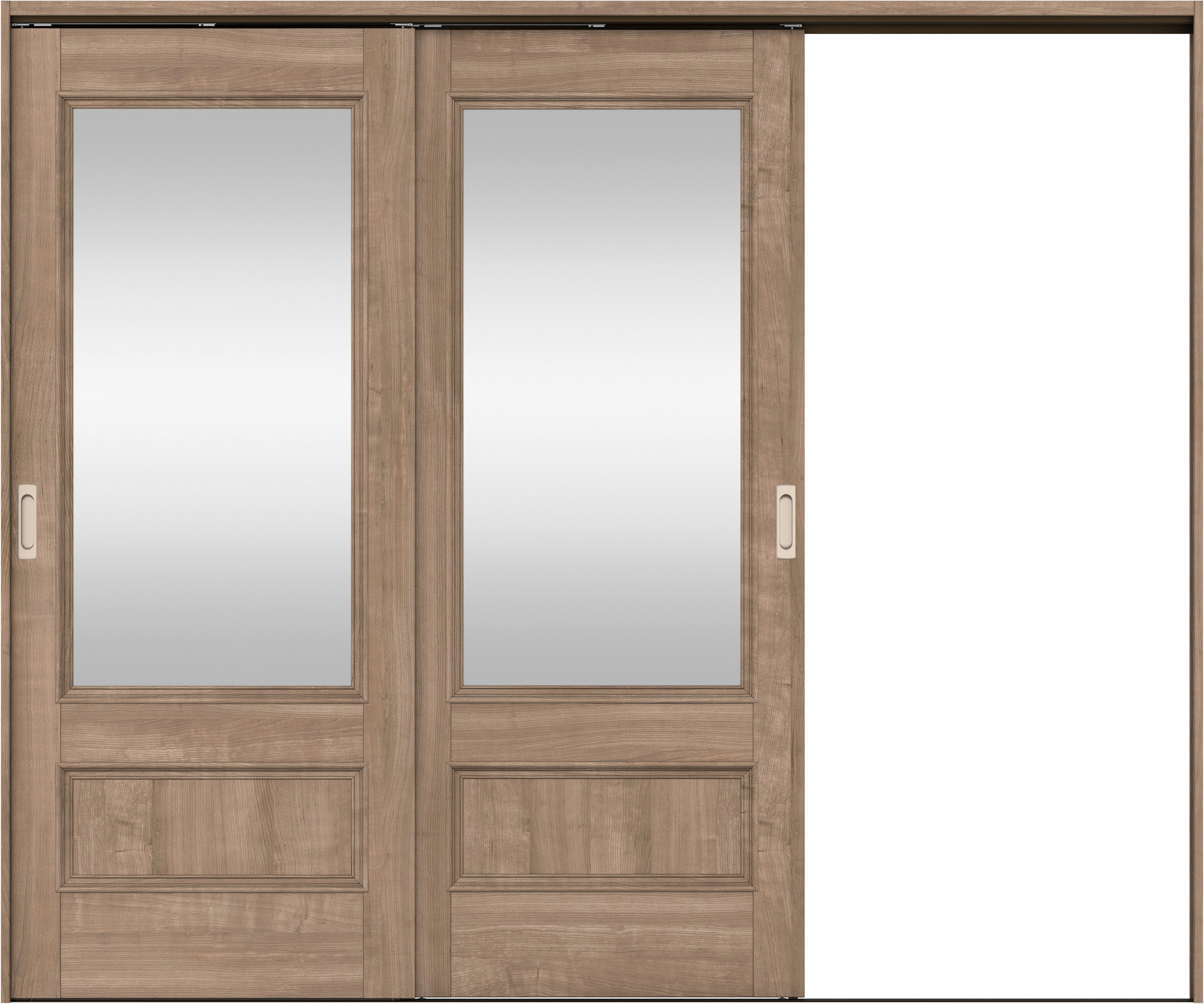 リビングドア　イエリア　吊戸・２枚片引　扉セット　Ｍ２デザイン　２４３７幅用　２０００高　〈トープグレー柄〉　右引用　錠なし　ラクラクローズ付用