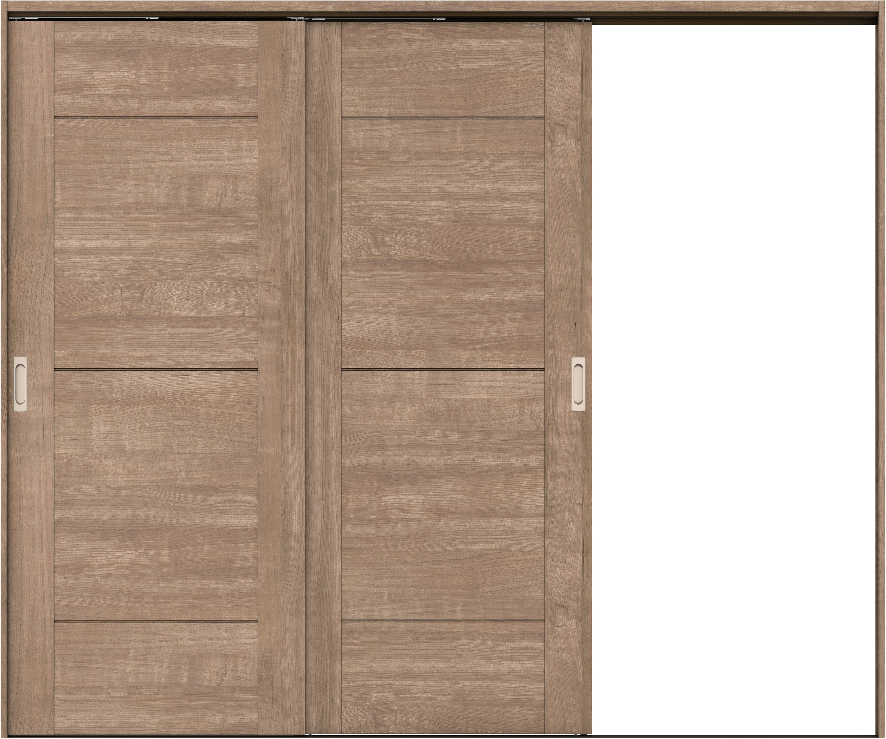 リビングドア　イエリア　吊戸・２枚片引　扉セット　Ｂ９デザイン　２４３７幅用　２０００高　〈トープグレー柄〉　右引用　錠なし　ラクラクローズ付用