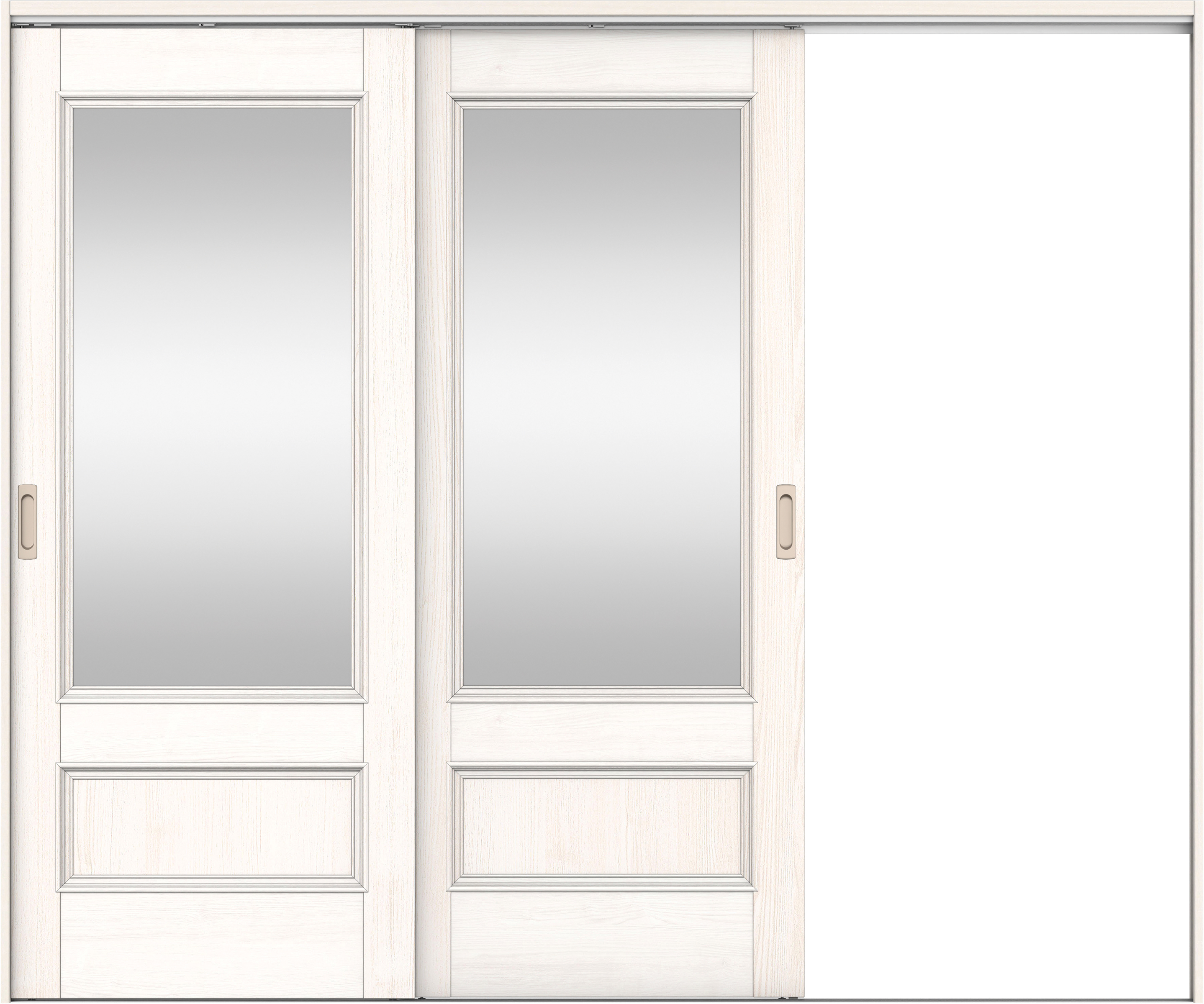 リビングドア　イエリア　吊戸・２枚片引　扉セット　Ｍ２デザイン　２４３７幅用　２０００高　〈ネオホワイト柄〉　右引用　錠なし　ラクラクローズ付用