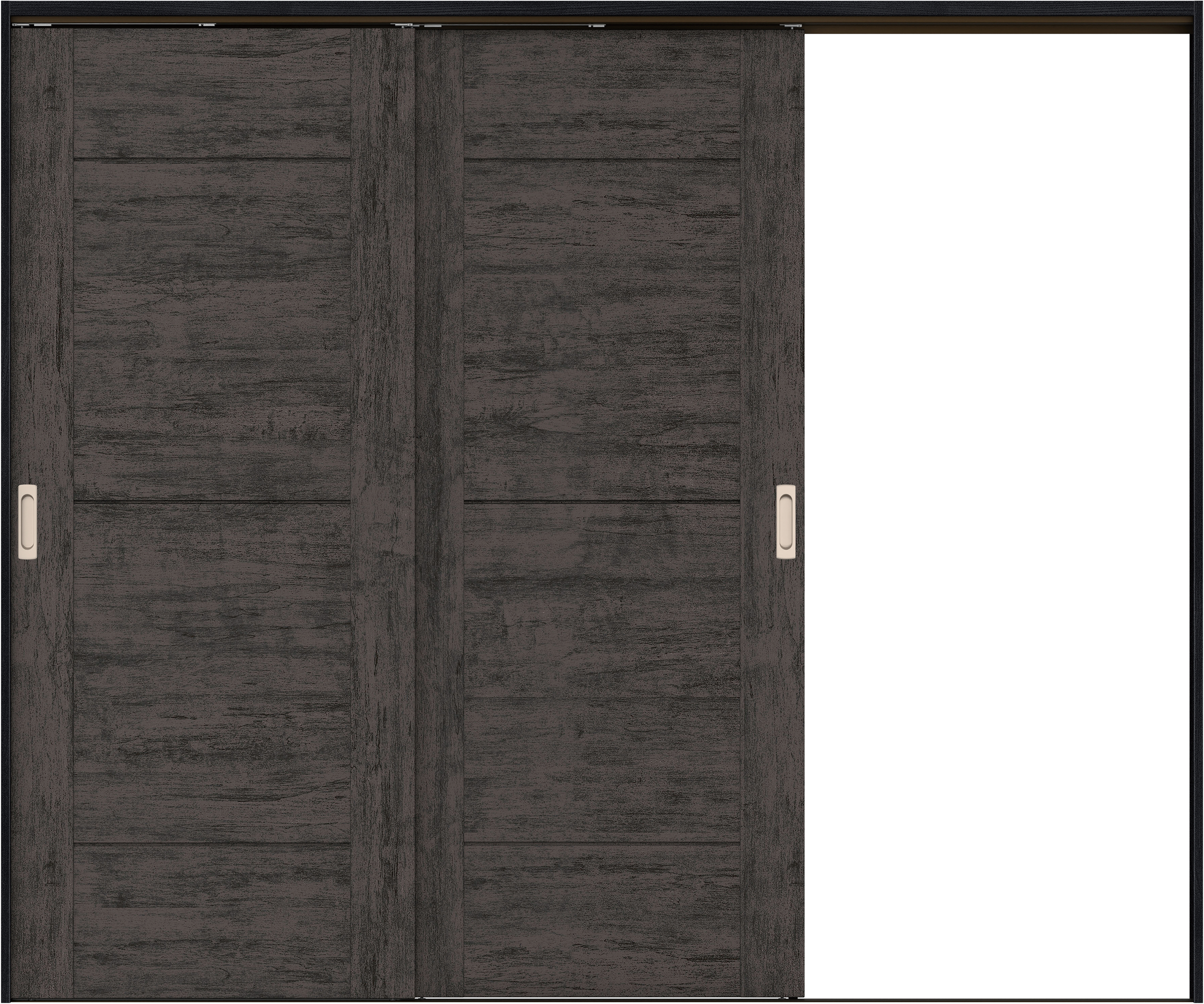 リビングドア　イエリア　吊戸・２枚片引　扉セット　Ｂ９デザイン　２４３７幅用　２０００高　〈ドライブラック柄〉　右引用　錠なし　ラクラクローズ付用