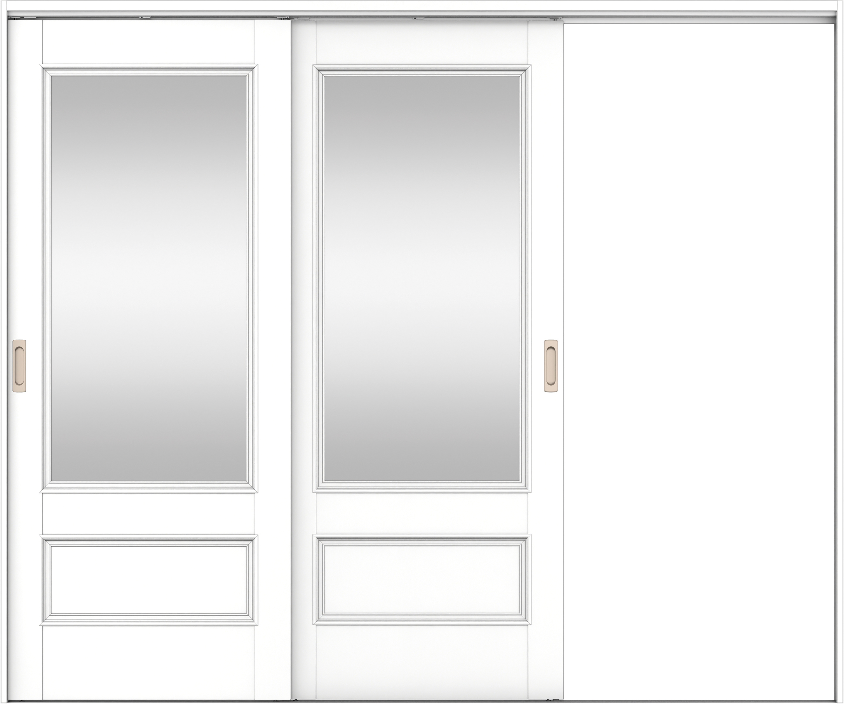 リビングドア　イエリア　吊戸・２枚片引　扉セット　Ｍ２デザイン　２４３７幅用　２０００高　〈パウダーホワイト柄〉　右引用　錠なし　ラクラクローズ付用