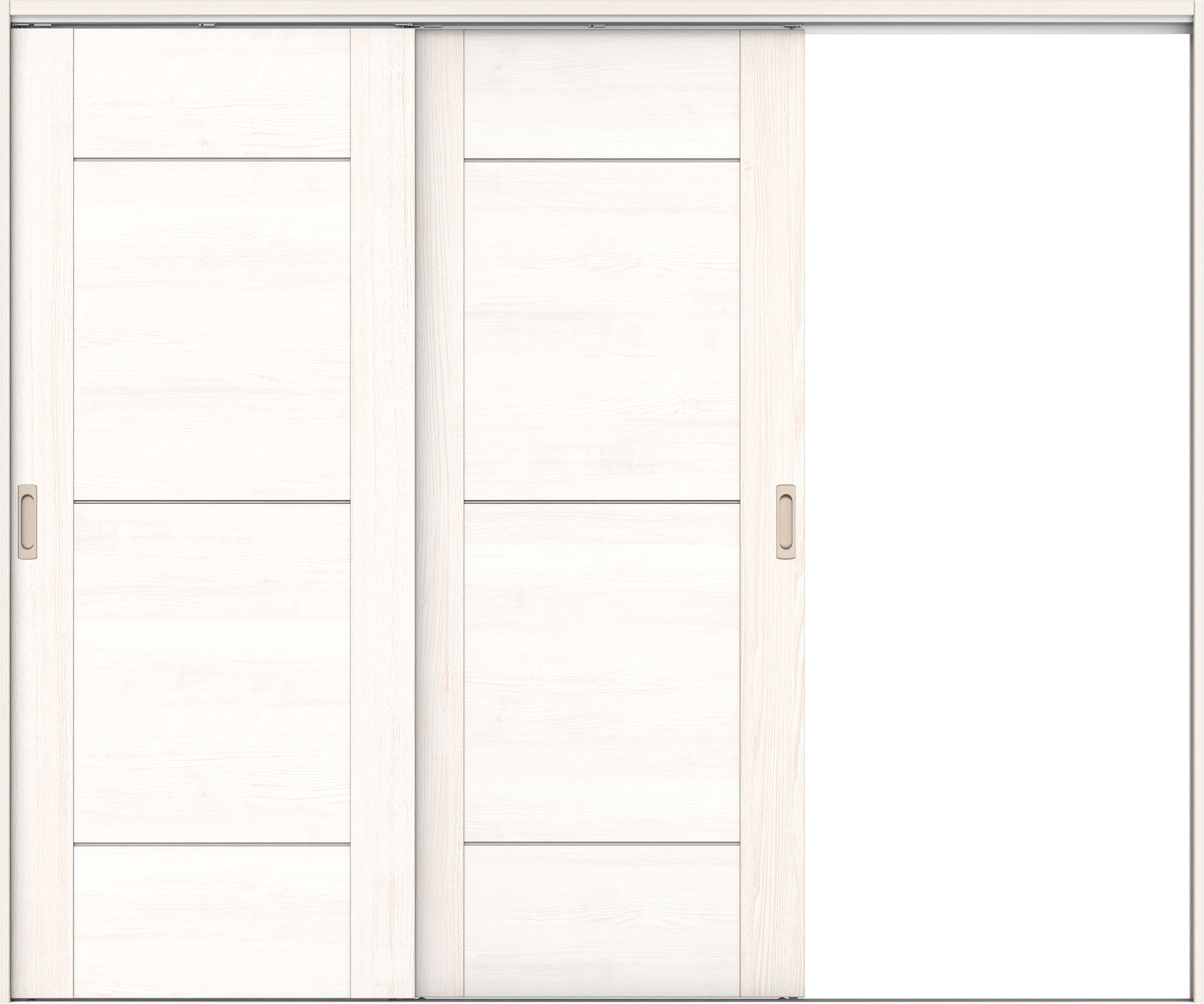 リビングドア　イエリア　吊戸・２枚片引　扉セット　Ｂ９デザイン　２４３７幅用　２０００高　〈ネオホワイト柄〉　右引用　錠なし　ラクラクローズ付用