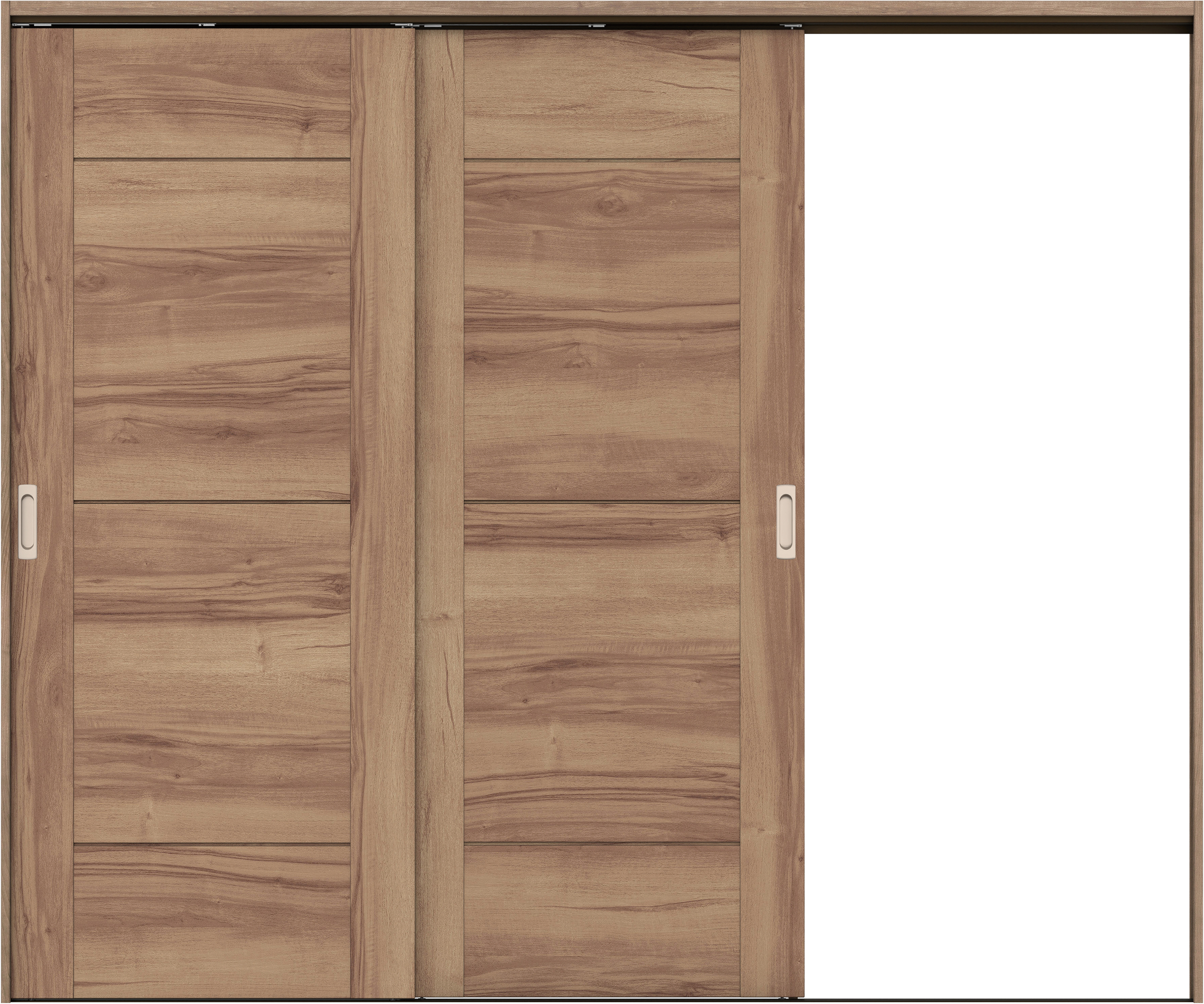 リビングドア　イエリア　吊戸・２枚片引　扉セット　Ｂ９デザイン　２４３７幅用　２０００高　〈バームブラウン柄〉　右引用　錠なし　ラクラクローズ付用