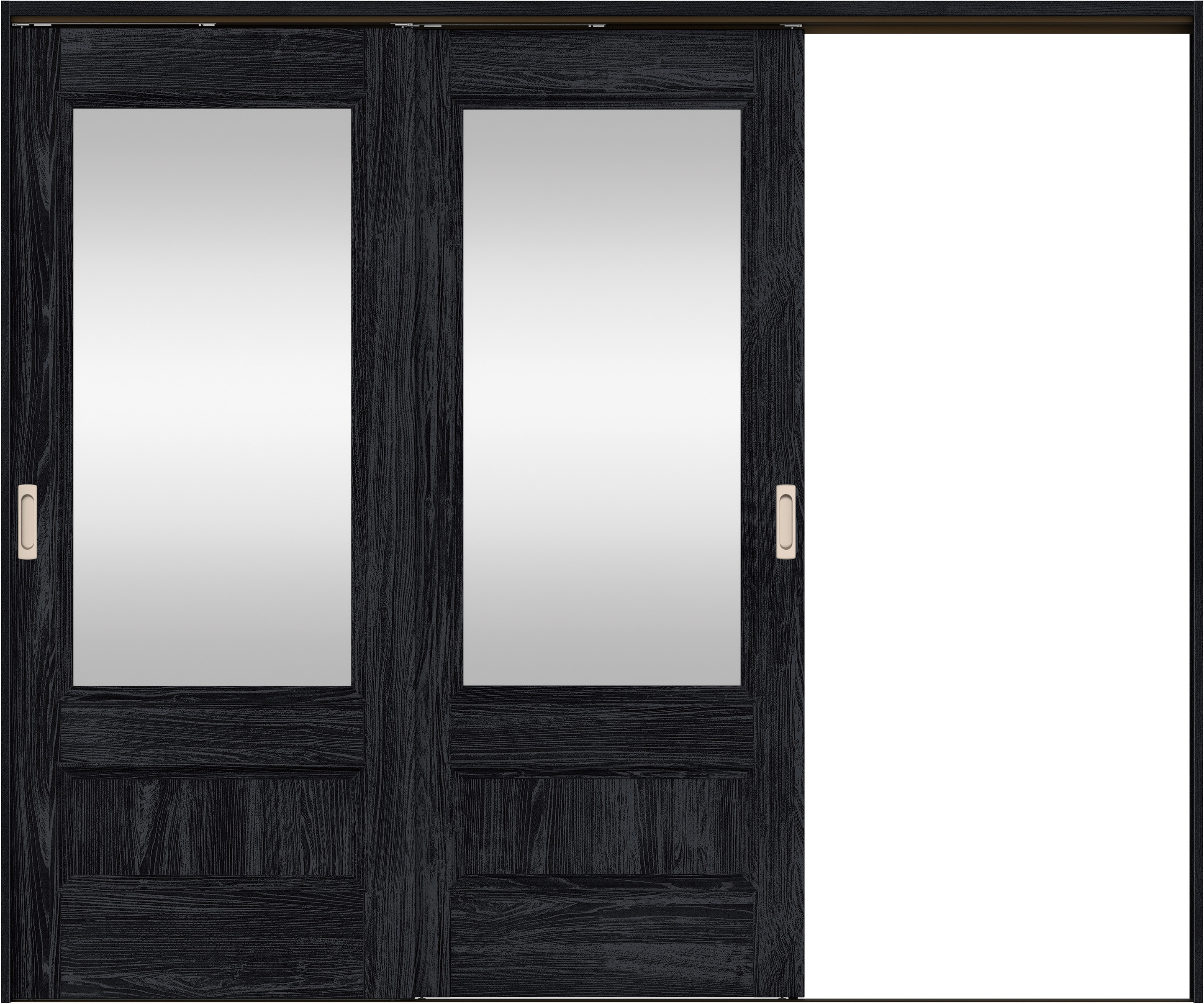 リビングドア　イエリア　吊戸・２枚片引　扉セット　Ｍ２デザイン　２４３７幅用　２０００高　〈モスブラック柄〉　右引用　錠なし　ラクラクローズ付用