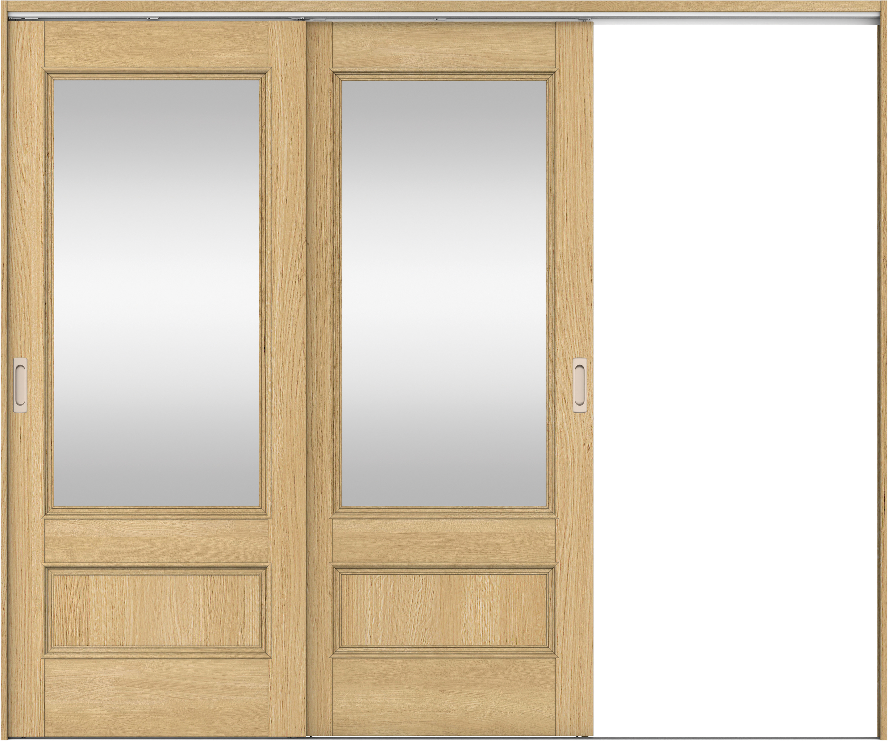 リビングドア　イエリア　吊戸・２枚片引　扉セット　Ｍ２デザイン　２４３７幅用　２０００高　〈ライトオーカー柄〉　右引用　錠なし　ラクラクローズ付用