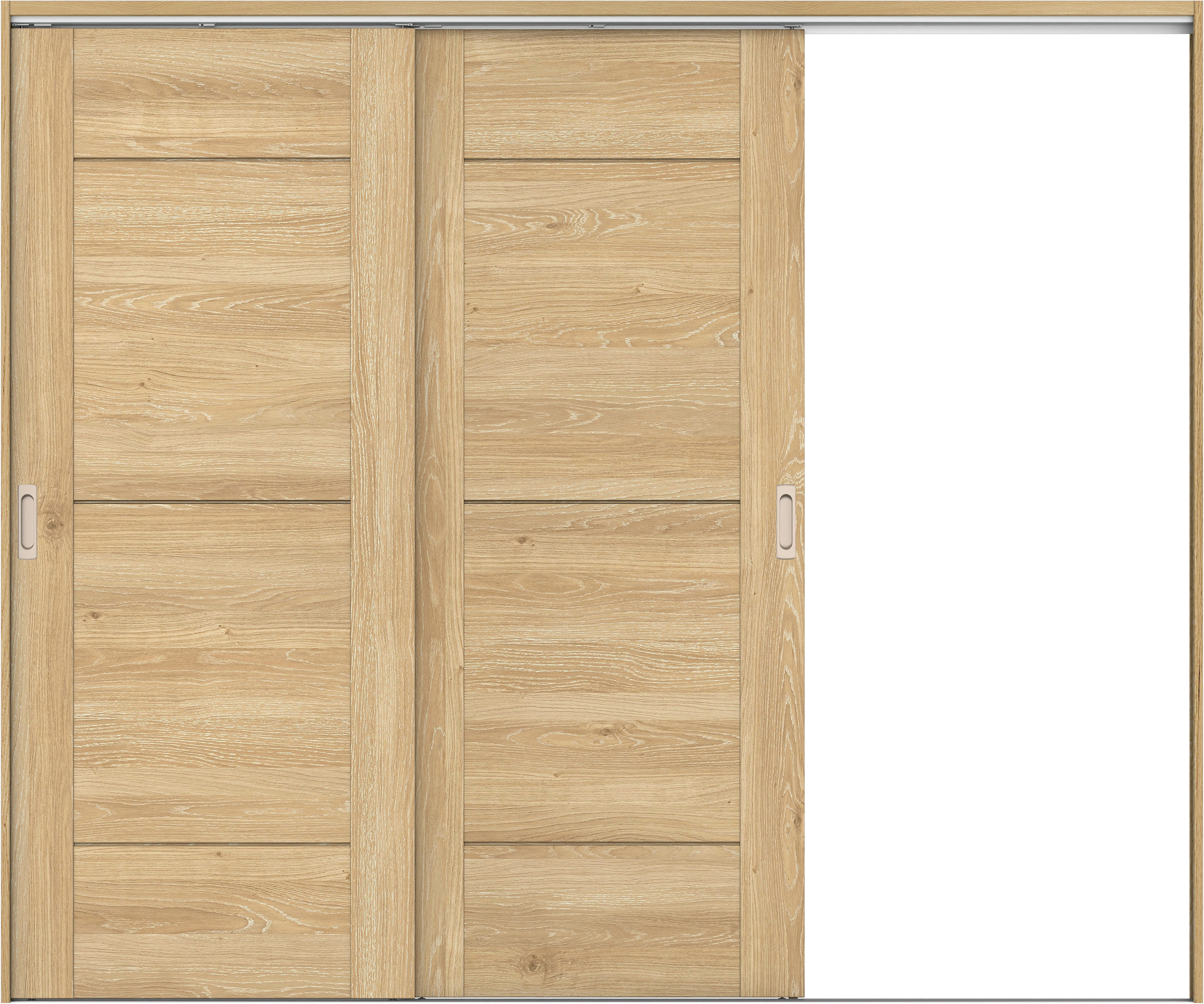 リビングドア　イエリア　吊戸・２枚片引　扉セット　Ｂ９デザイン　２４３７幅用　２０００高　〈ミルキーオーカー柄〉　右引用　錠なし　ラクラクローズ付用