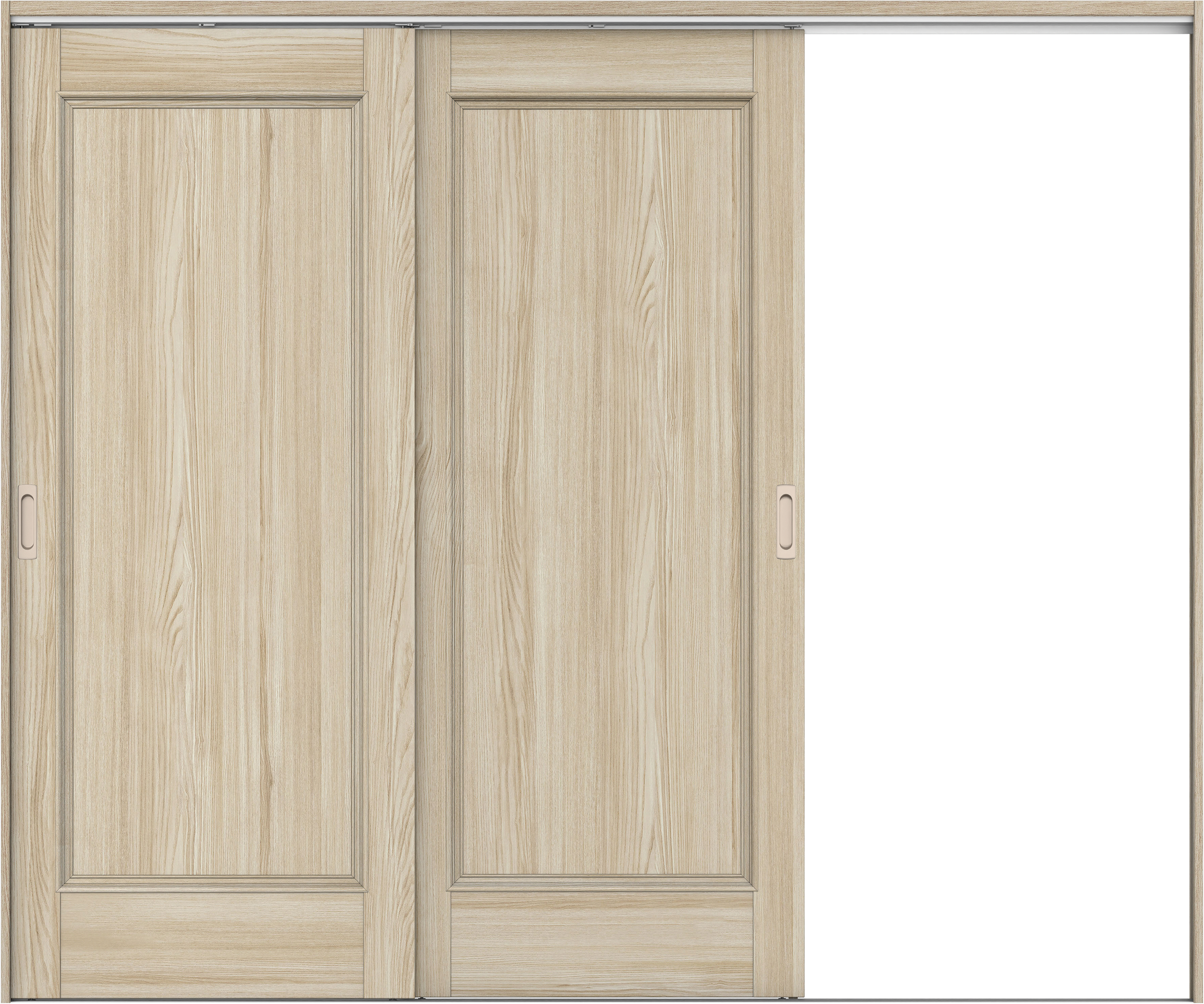 リビングドア　イエリア　吊戸・２枚片引　扉セット　Ｍ５デザイン　２４３７幅用　２０００高　〈ソフトグレージュ柄〉　右引用　錠なし　ラクラクローズ付用