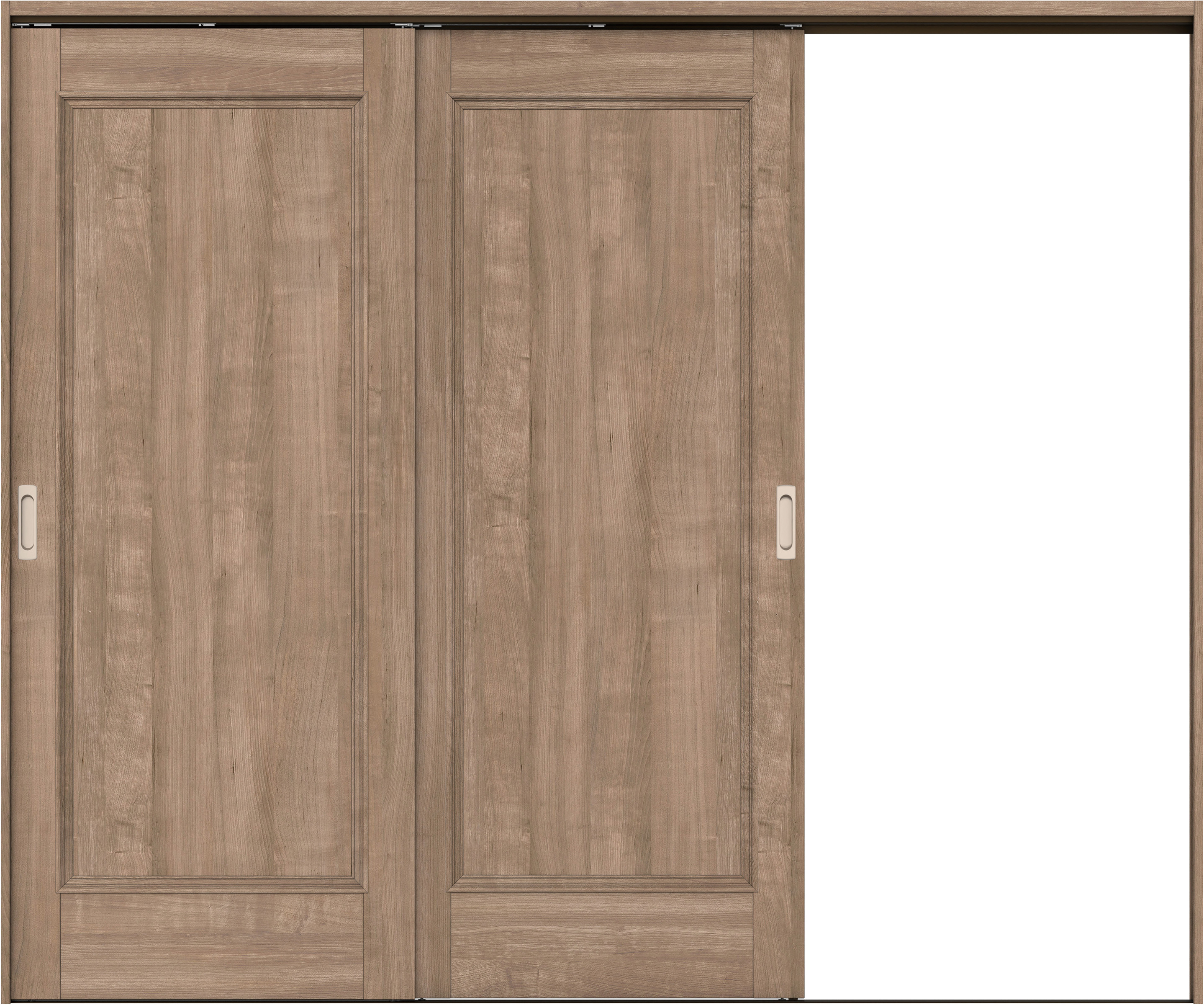 リビングドア　イエリア　吊戸・２枚片引　扉セット　Ｍ５デザイン　２４３７幅用　２０００高　〈トープグレー柄〉　右引用　錠なし　ラクラクローズ付用