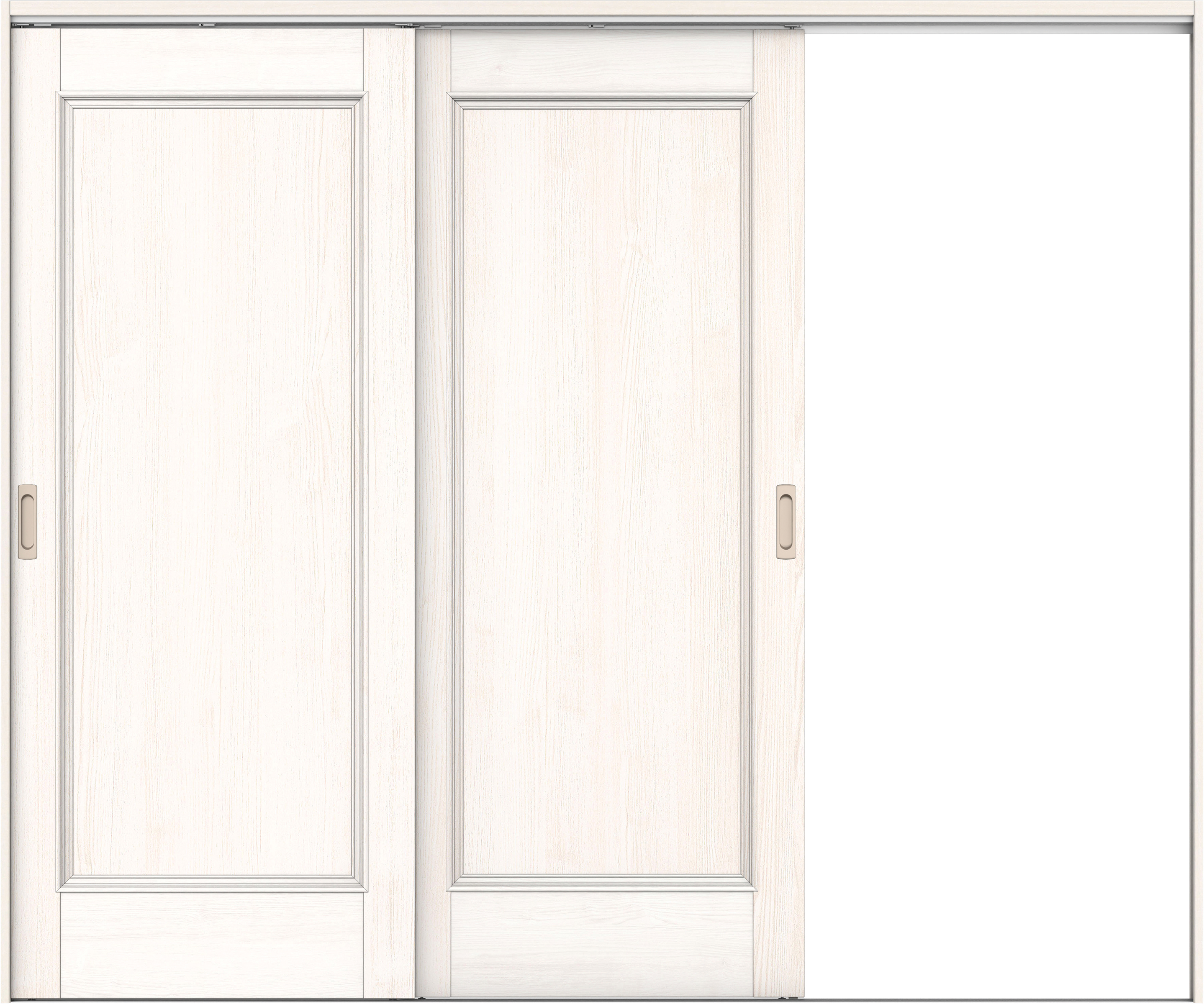 リビングドア　イエリア　吊戸・２枚片引　扉セット　Ｍ５デザイン　２４３７幅用　２０００高　〈ネオホワイト柄〉　右引用　錠なし　ラクラクローズ付用