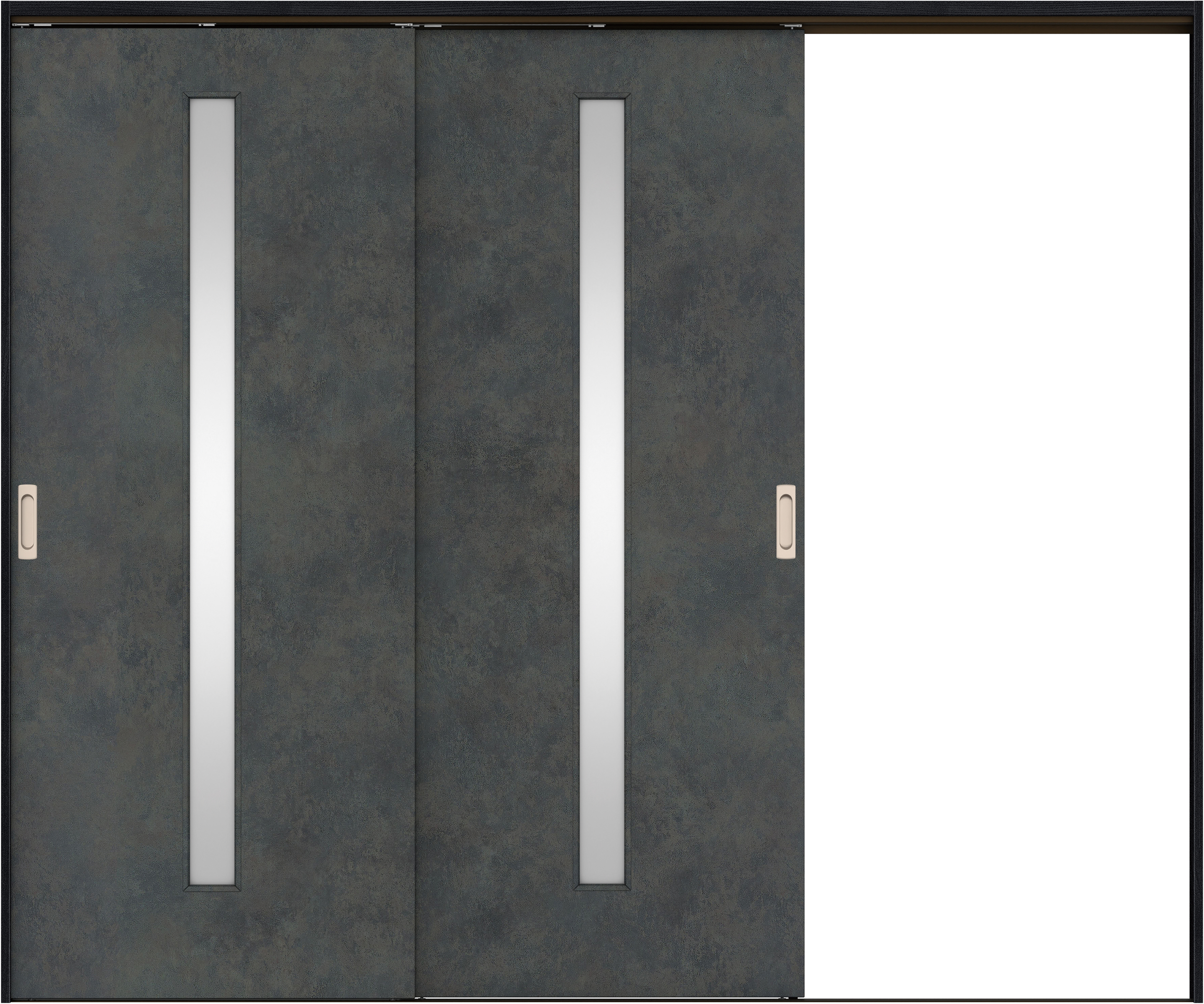 リビングドア　イエリア　吊戸・２枚片引　扉セット　Ｃ４デザイン　２４３７幅用　２０００高　〈アイアンブラック柄〉　右引用　錠なし　ラクラクローズ付用