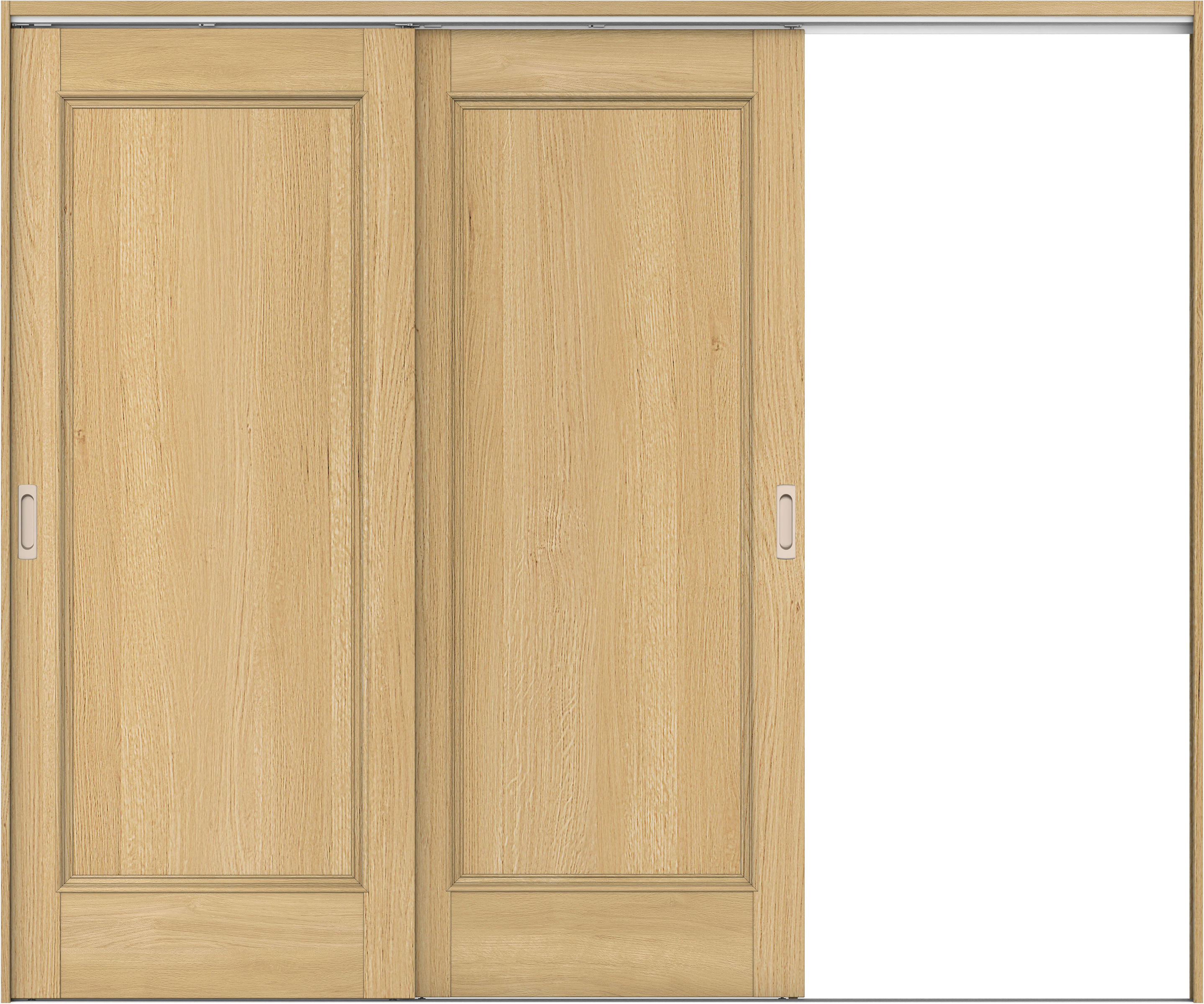 リビングドア　イエリア　吊戸・２枚片引　扉セット　Ｍ５デザイン　２４３７幅用　２０００高　〈ライトオーカー柄〉　右引用　錠なし　ラクラクローズ付用