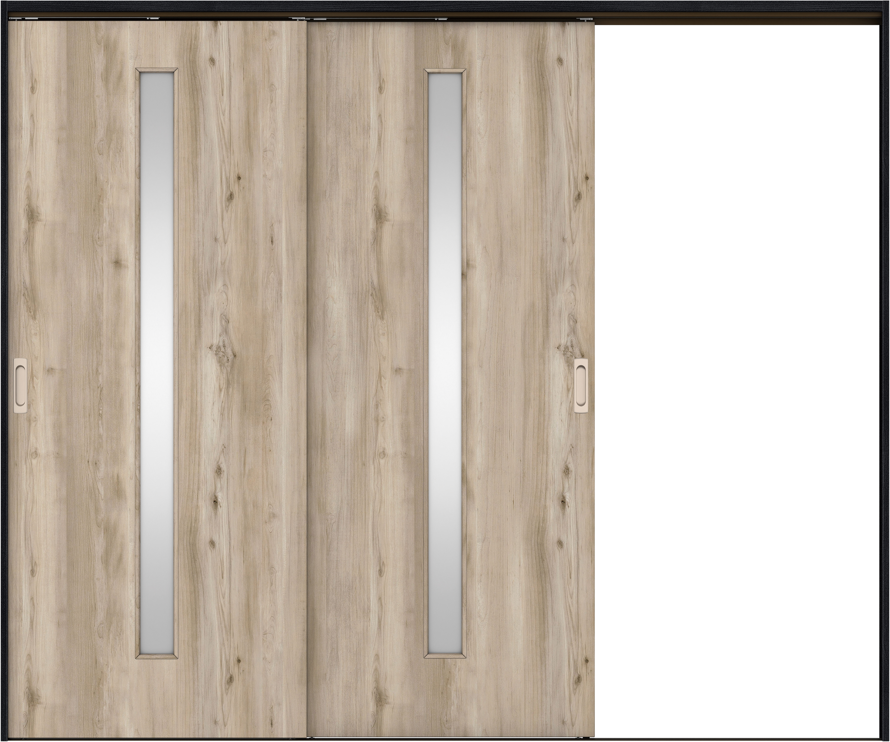 リビングドア　イエリア　吊戸・２枚片引　扉セット　Ｃ４デザイン　２４３７幅用　２０００高　〈スモークグレー柄〉　右引用　錠なし　ラクラクローズ付用