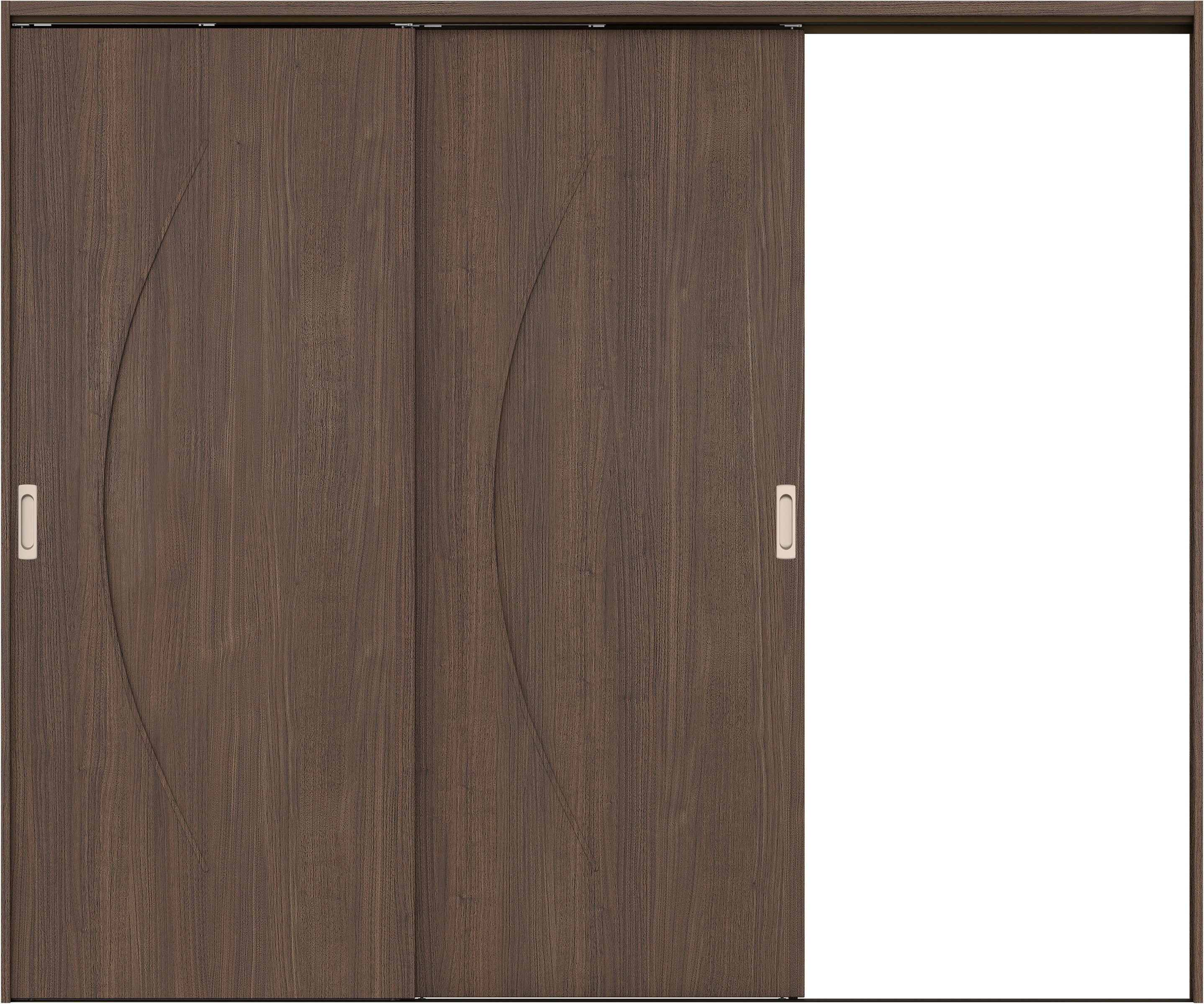 リビングドア　イエリア　吊戸・２枚片引　扉セット　Ｓ７デザイン　２４３７幅用　２０００高　〈ダルブラウン柄〉　右引用　錠なし　ラクラクローズ付用