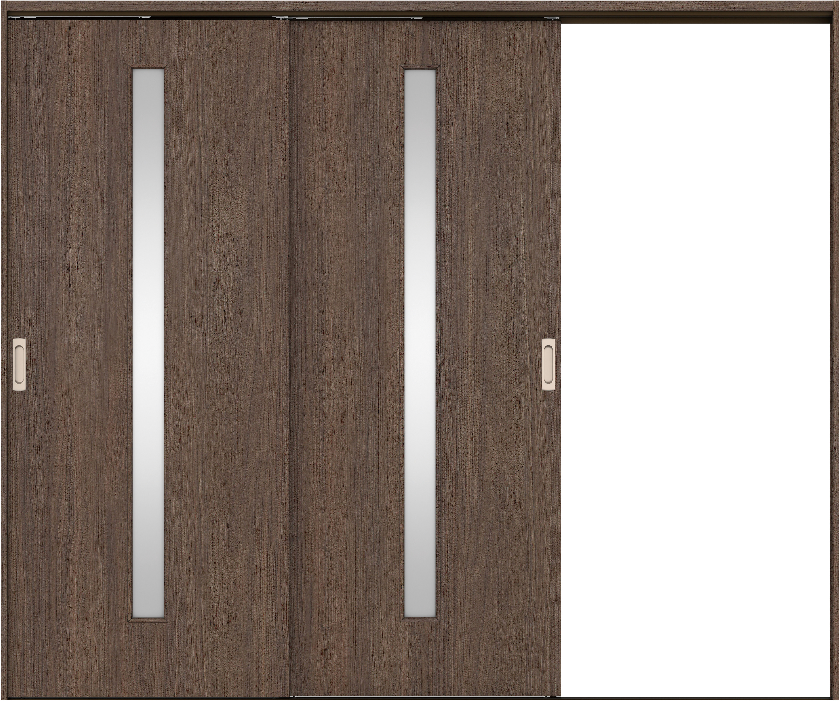 リビングドア　イエリア　吊戸・２枚片引　扉セット　Ｃ４デザイン　２４３７幅用　２０００高　〈ダルブラウン柄〉　右引用　錠なし　ラクラクローズ付用